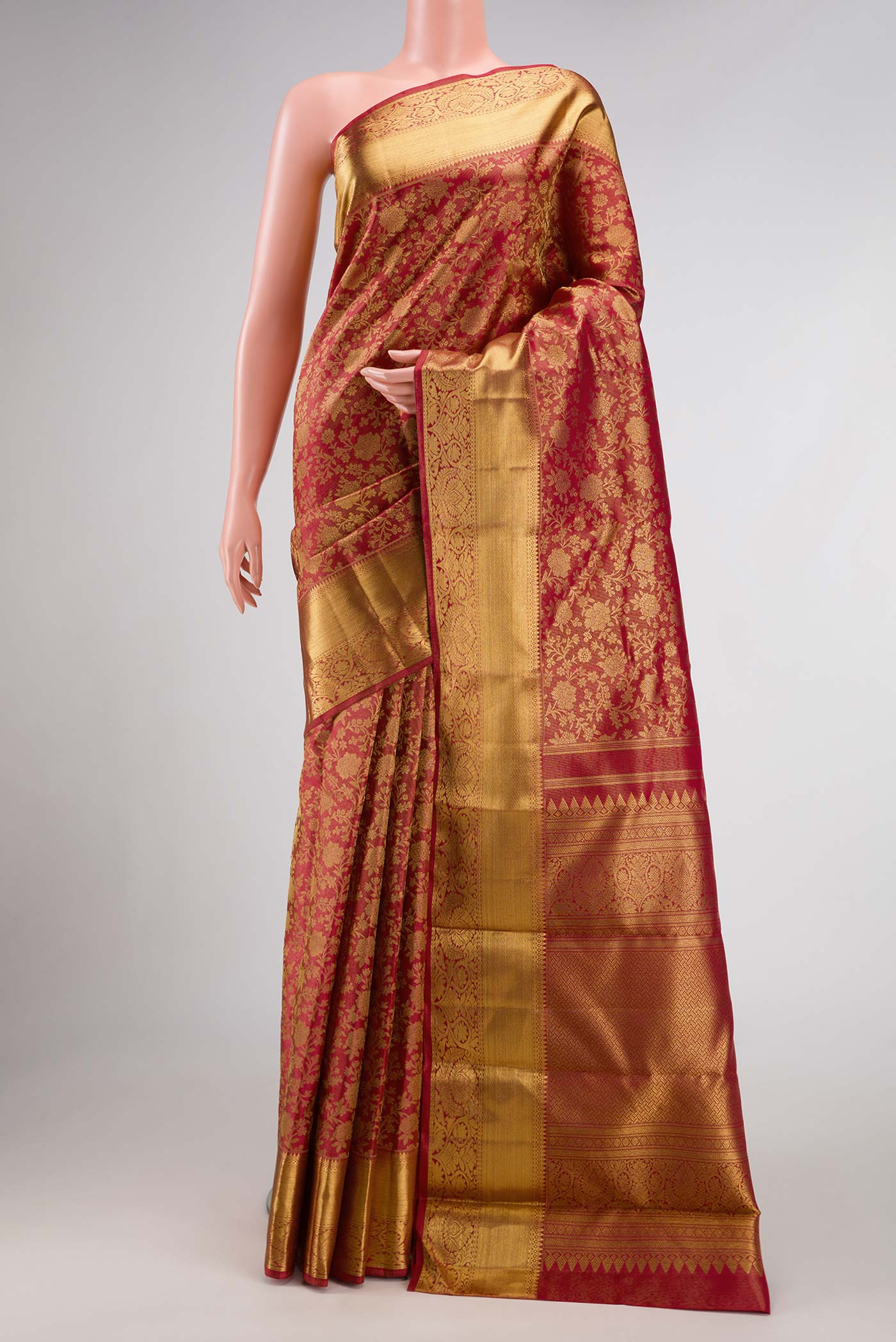 Pure Silk Pure Zari Red with Gold Color Kanjivaram Tissue Saree