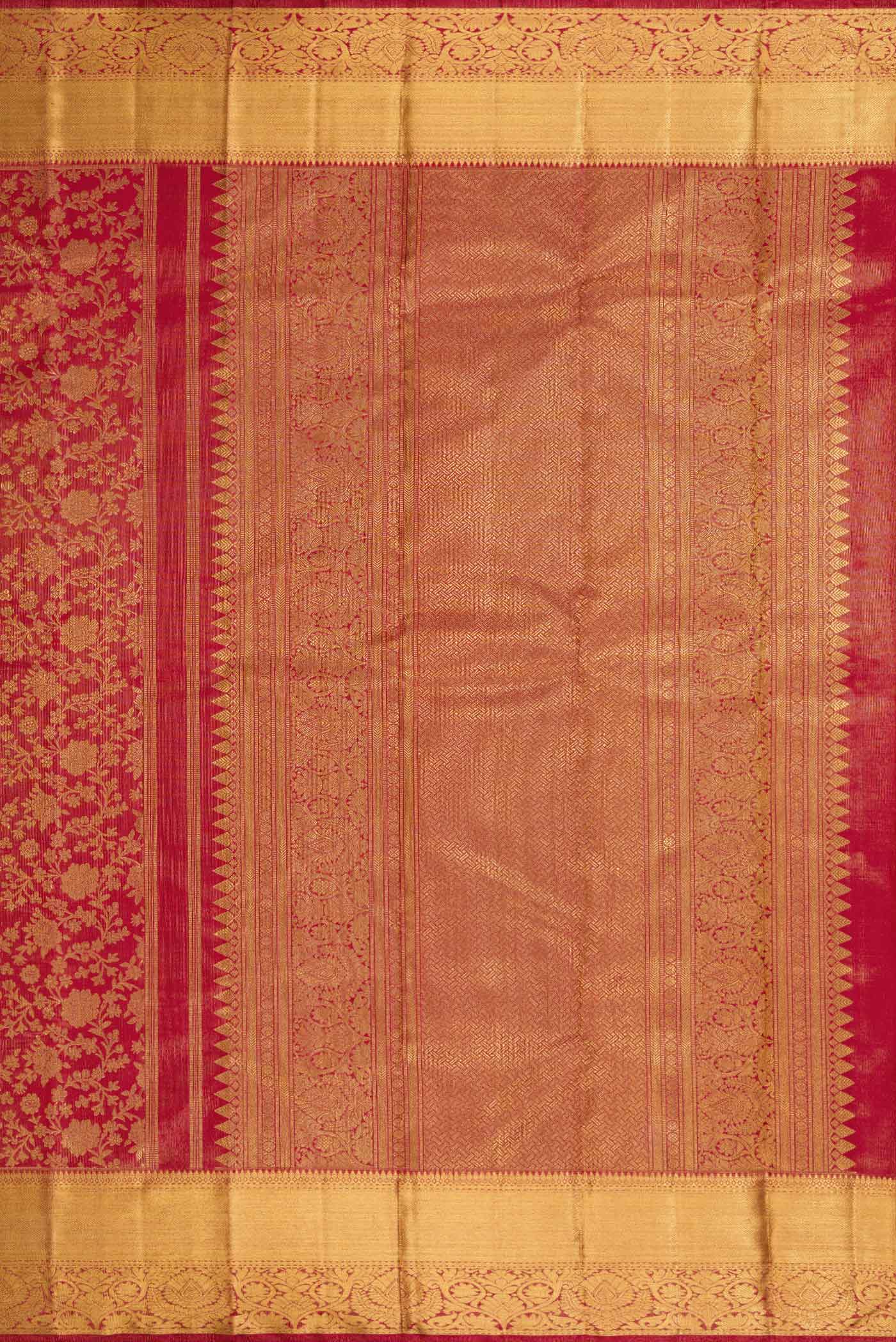 Pure Silk Pure Zari Red with Gold Color Kanjivaram Tissue Saree - Image 7