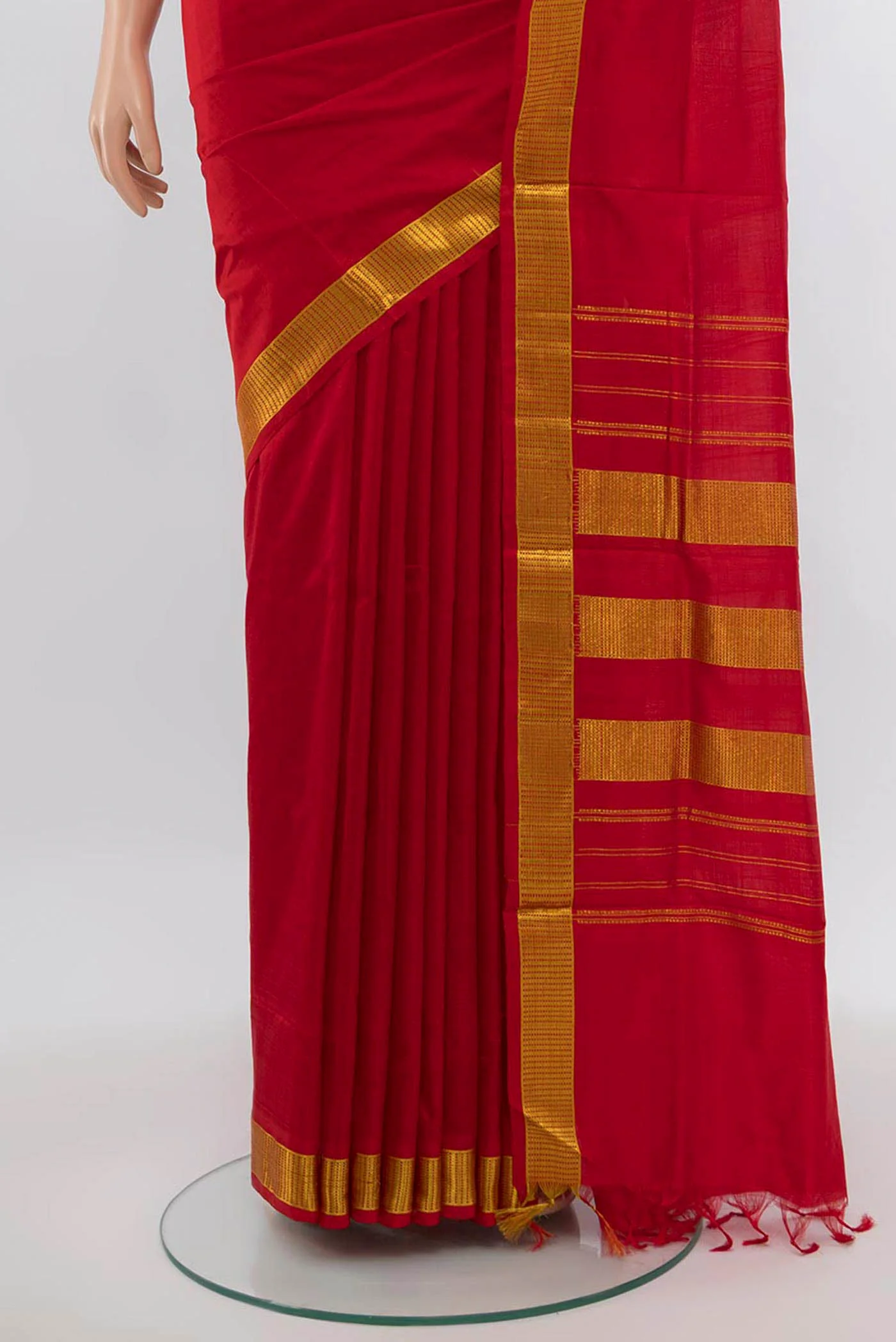 Red Kanjivaram Silk Nine Yards Saree - Image 3