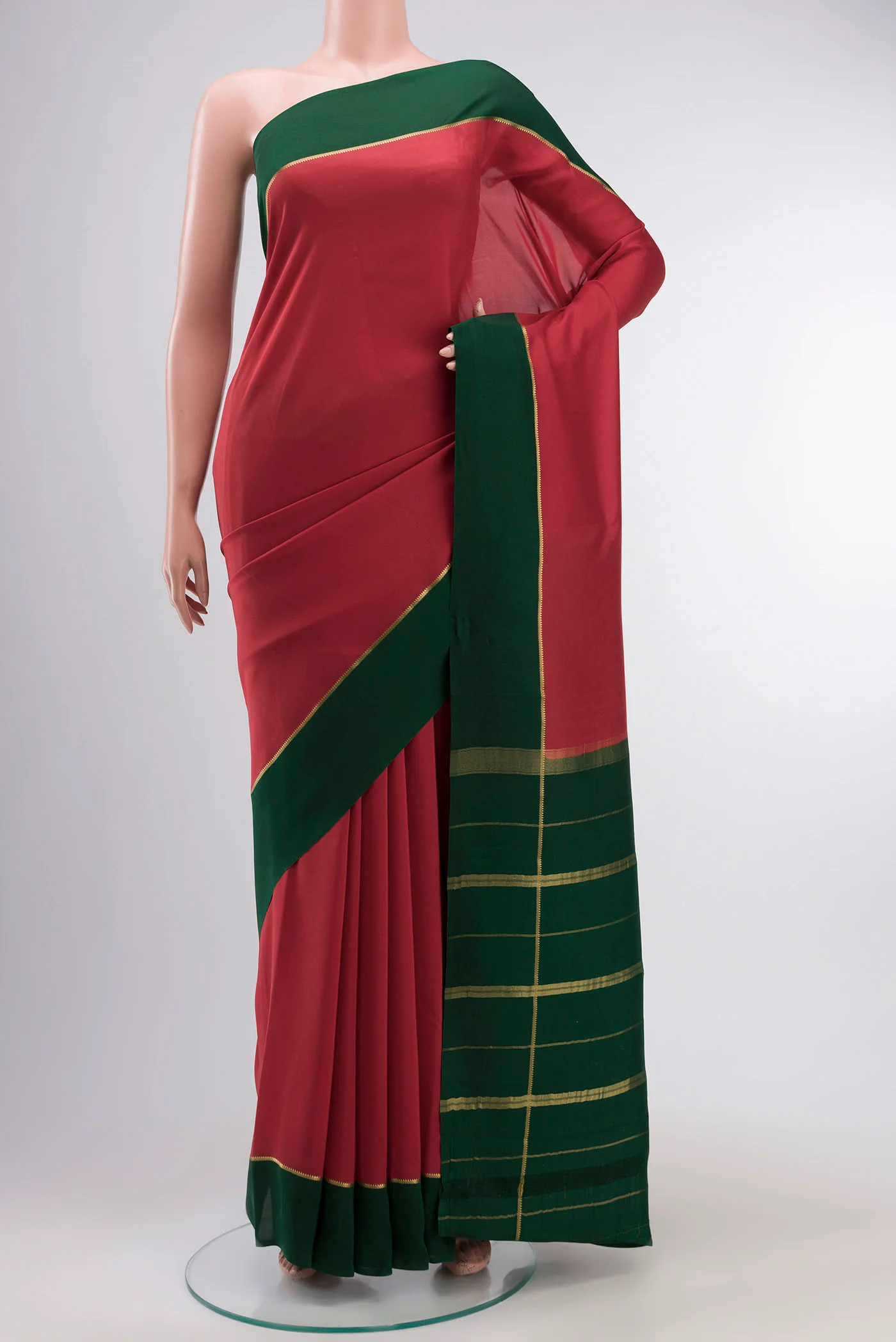 Pure Silk Pure Zari Red Mysore Crepe Saree