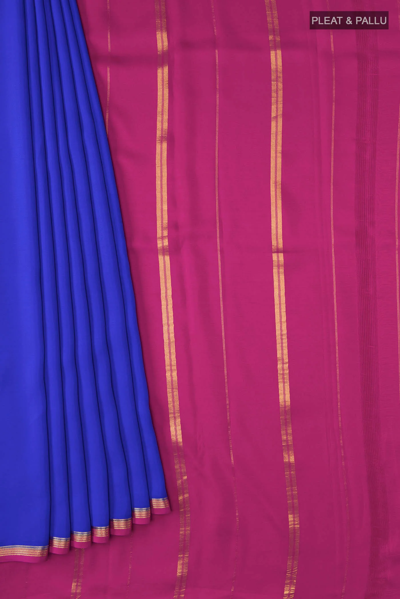 Pure Silk Pure Zari Royal Blue Mysore Crepe Saree - Image 4