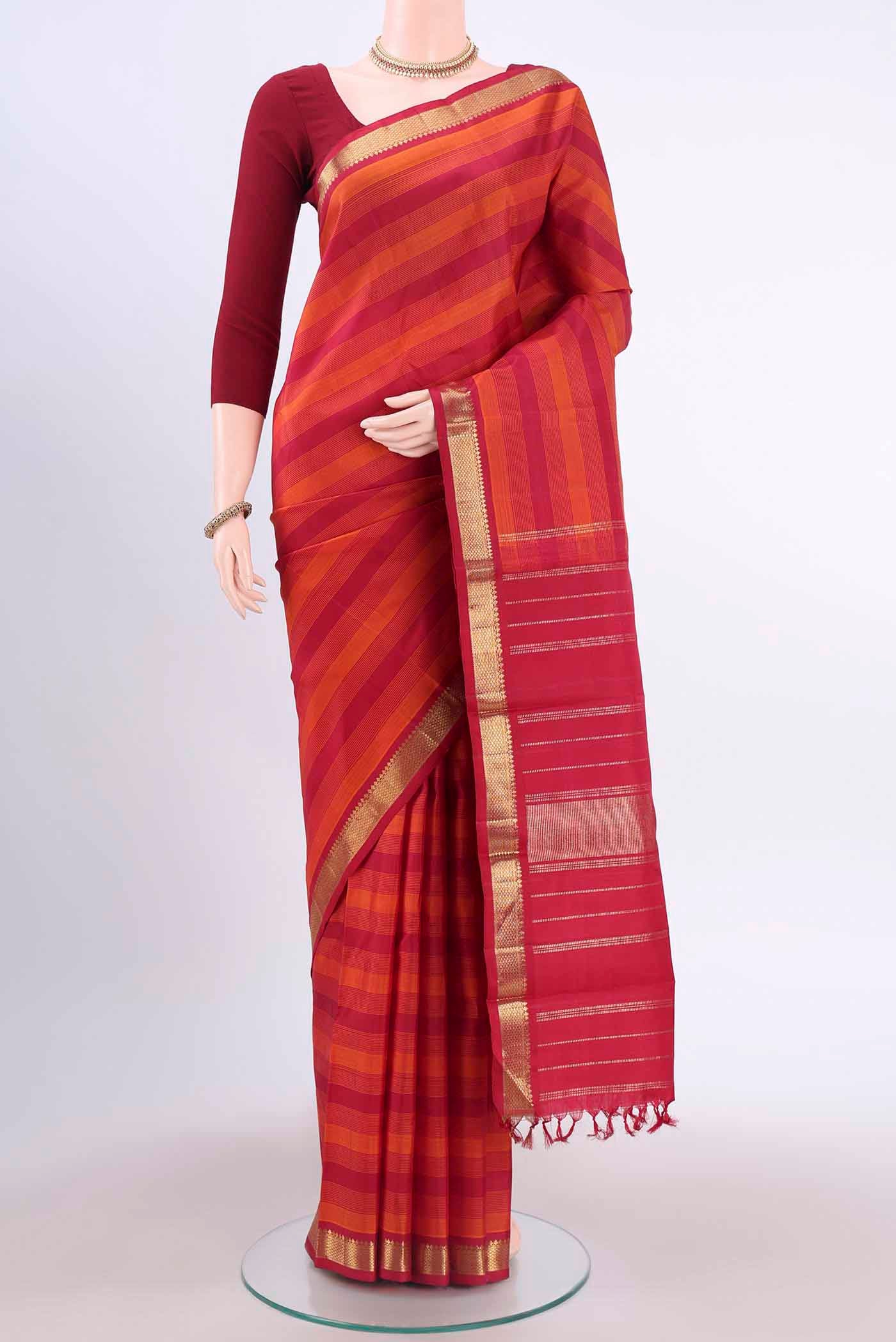 Pure Silk Pure Zari Rust Kanjivaram Saree