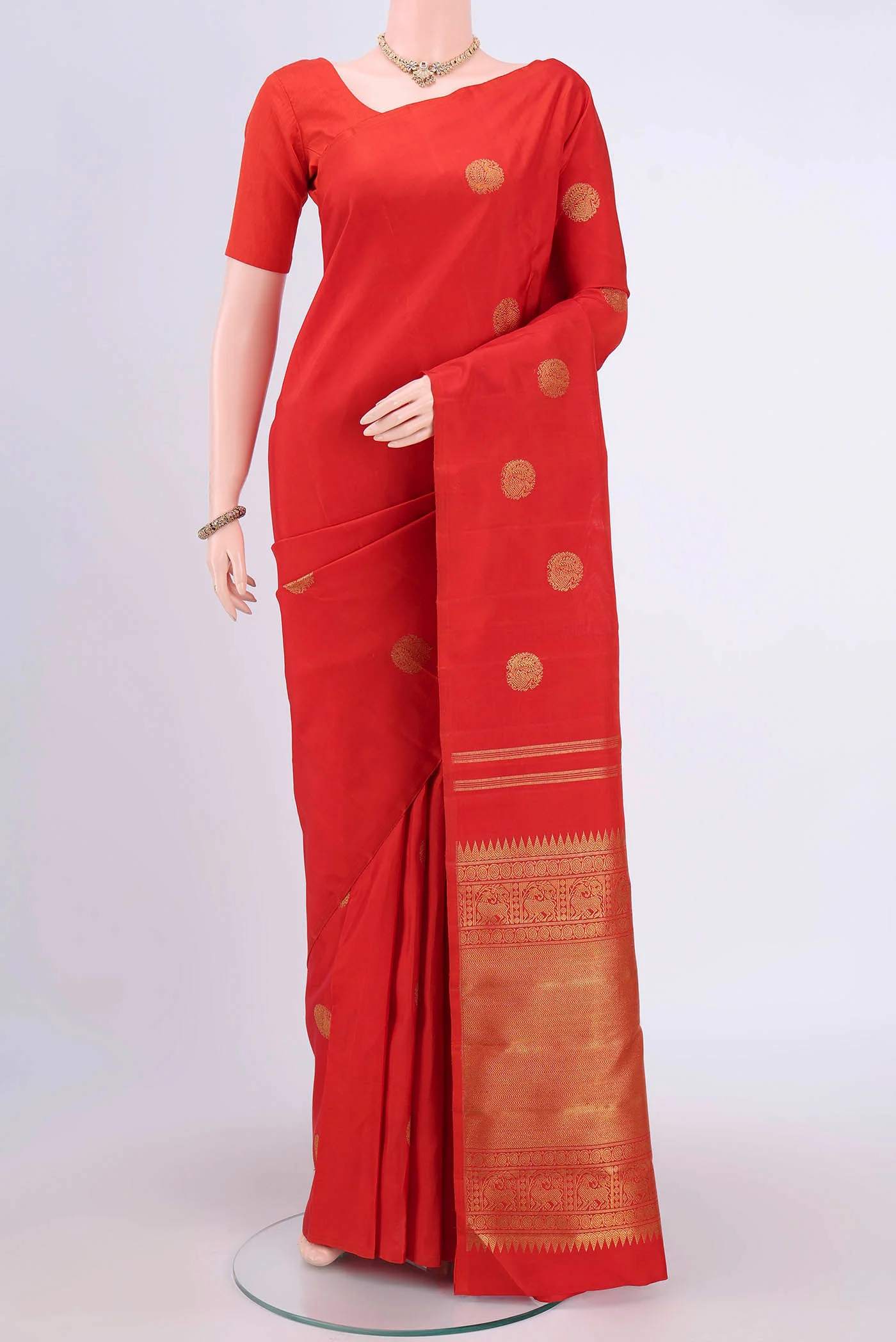 Pure Silk Pure Zari Orange Kanchipuram Saree