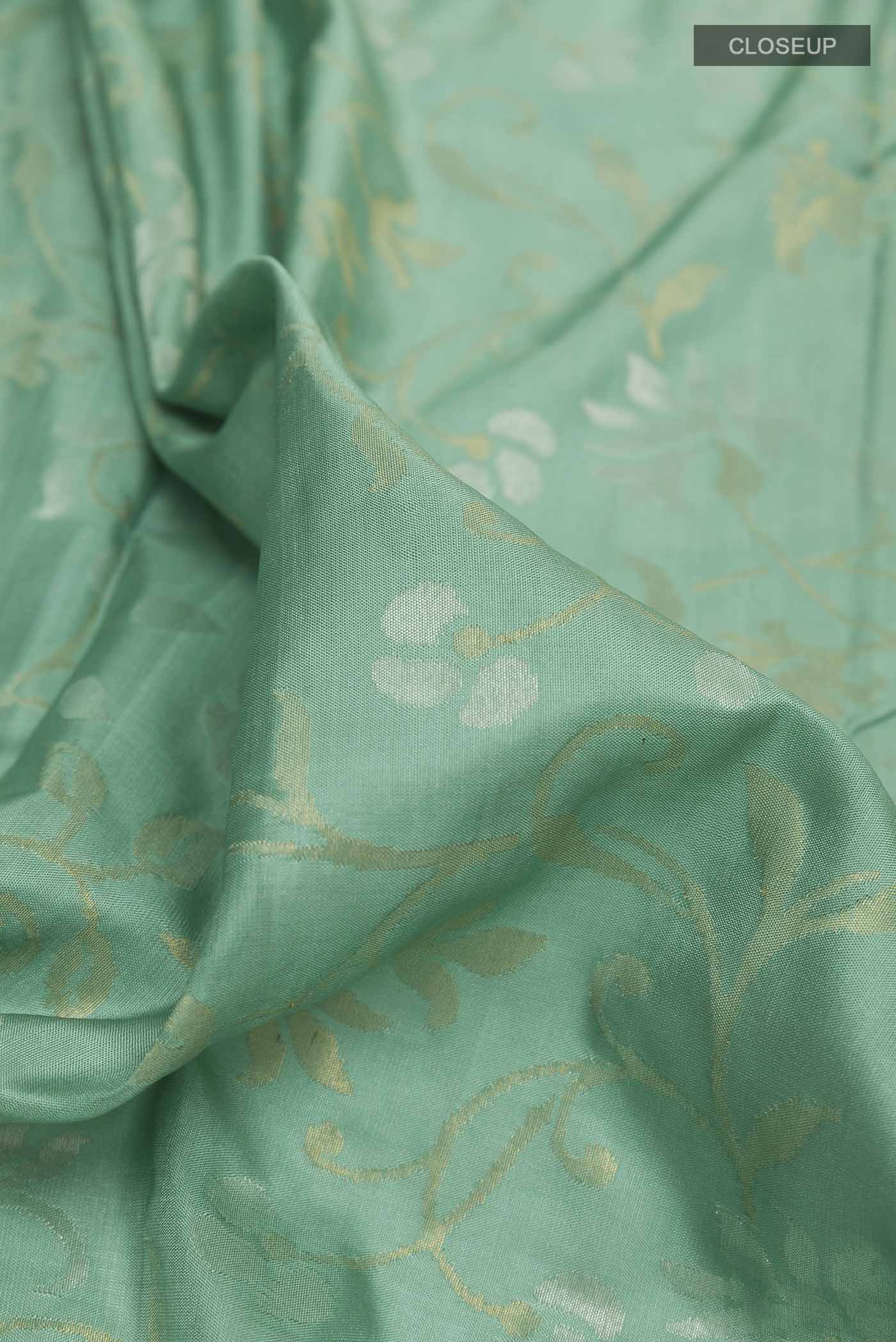 Pure Silk Pure Zari Sage Green Uppada Saree - Image 2