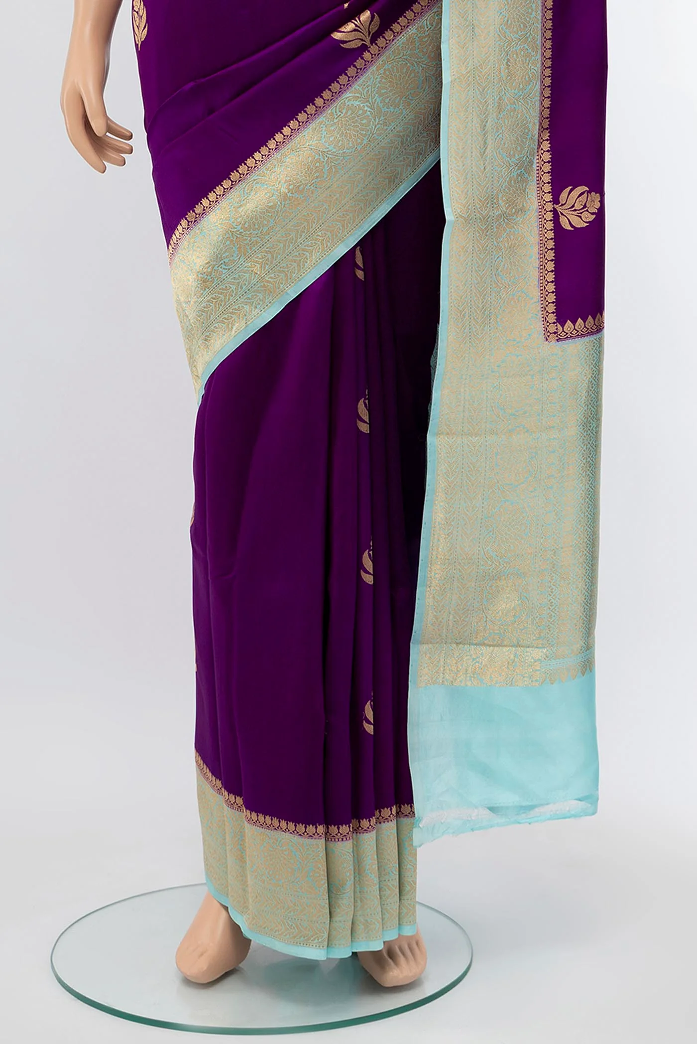 Pure Silk Pure Zari Sky Blue Banarasi Saree - Image 3