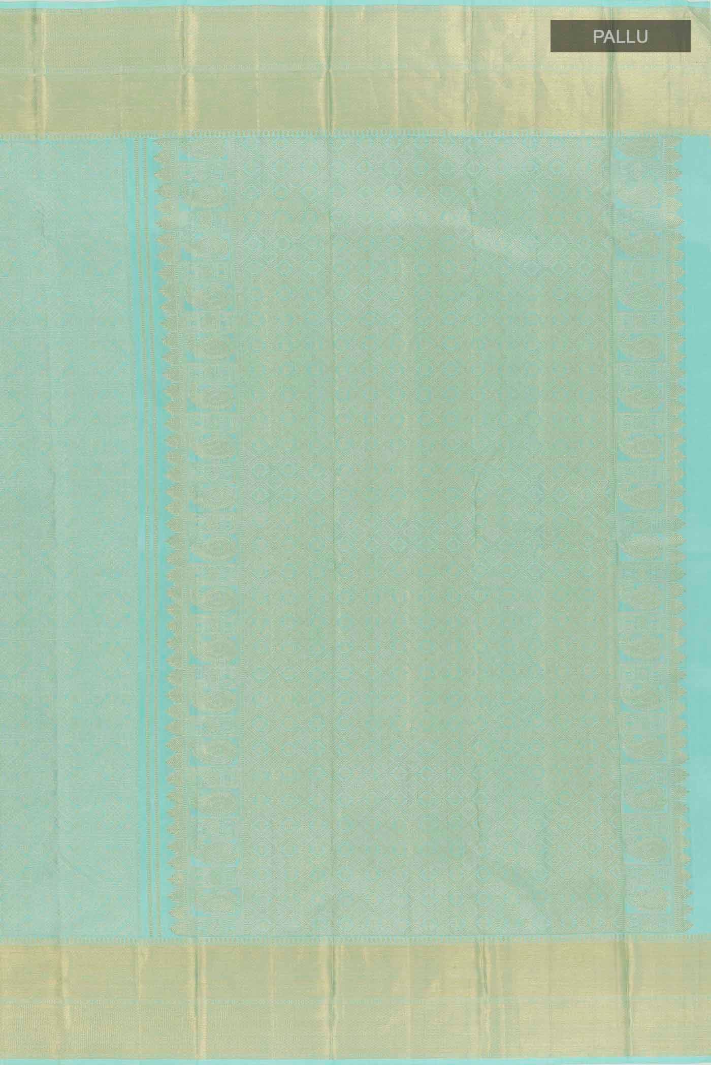 Pure Silk Pure Zari Sky Blue Kanchipuram Saree - Image 7