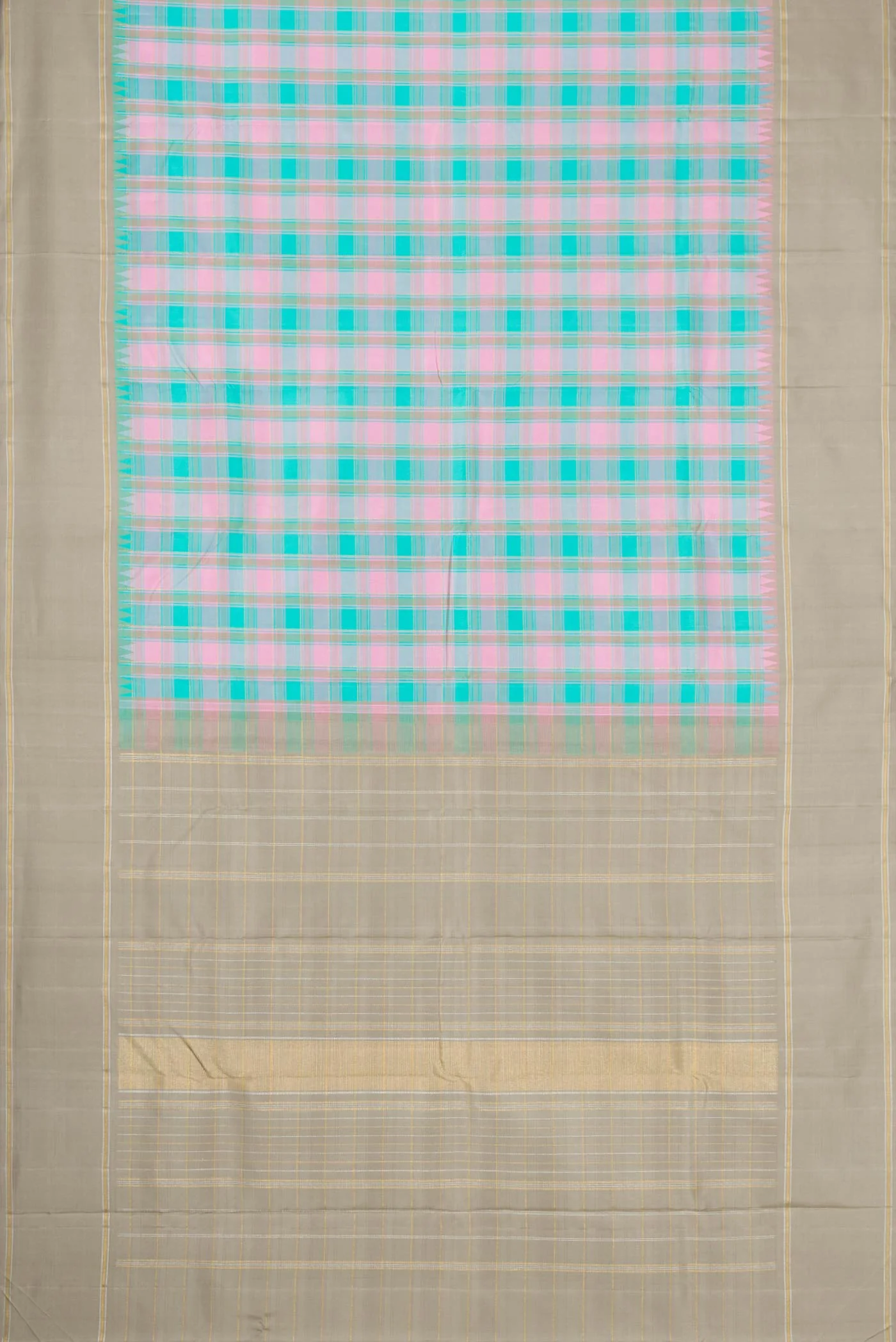 Pure Silk Pure Zari Sky Blue, Pink and Grey Color Kanjivaram Saree - Image 6