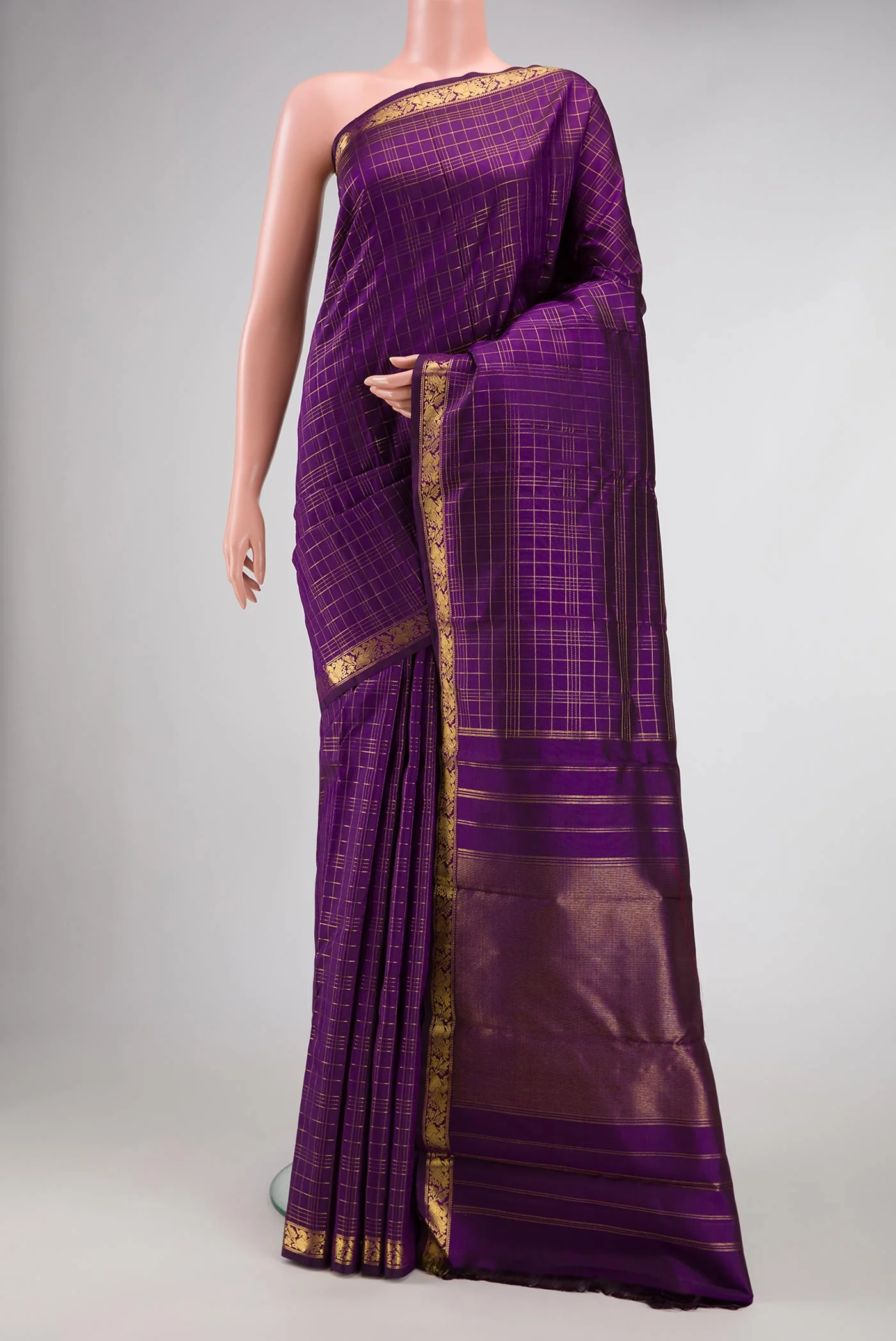 Pure Silk Pure Zari Violet Kanchipuram Saree
