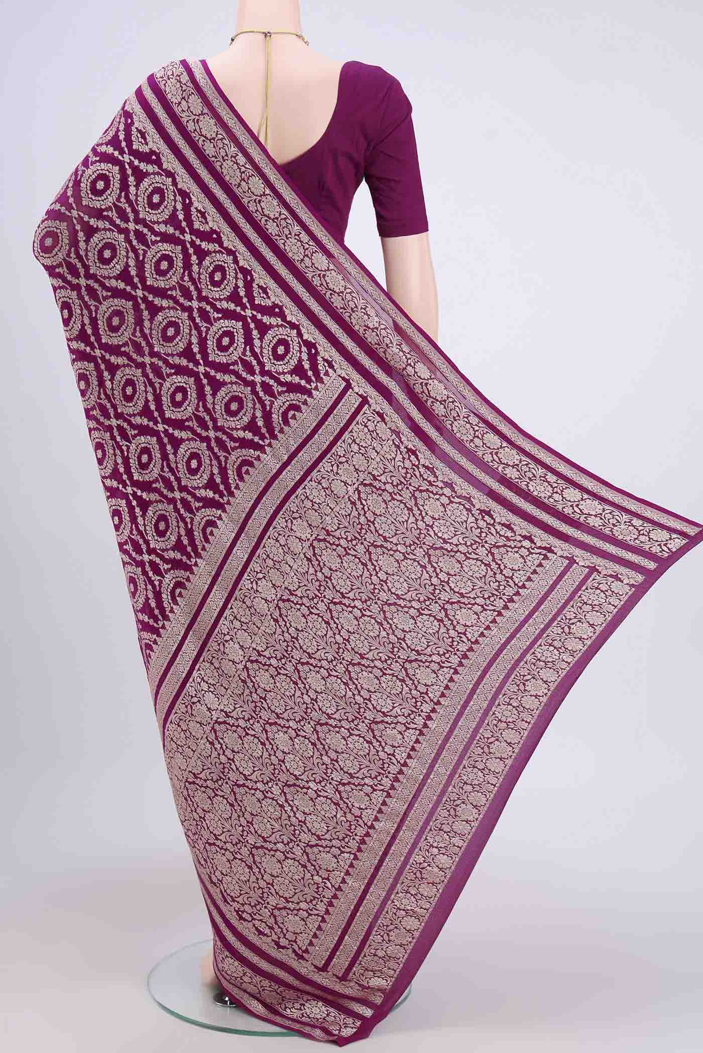 Purple Banarasi Georgette Saree - Image 3