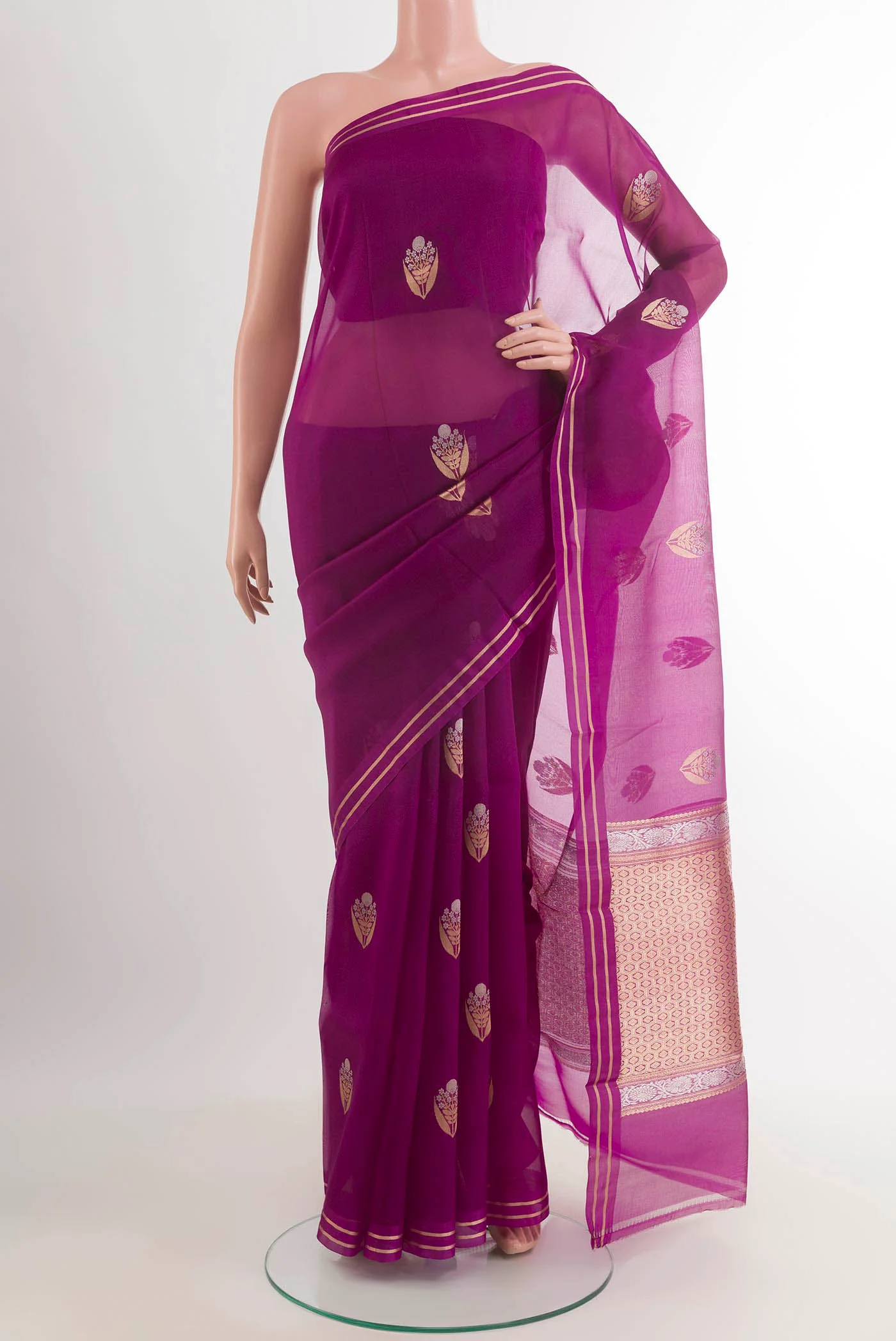 Purple Banarasi Kora Silk Saree