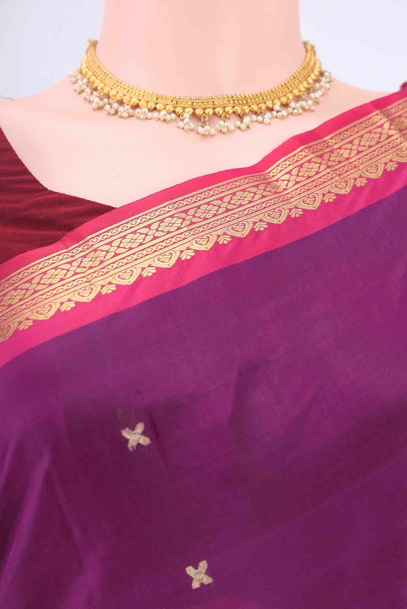 Purple Blended Bangalore Silk Saree - Image 2