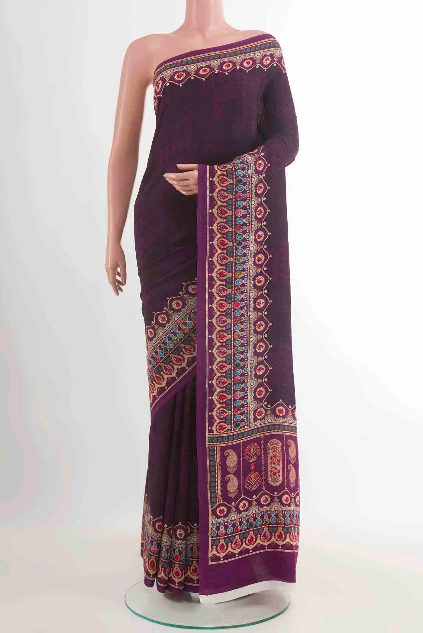 Purple Crepe Saree