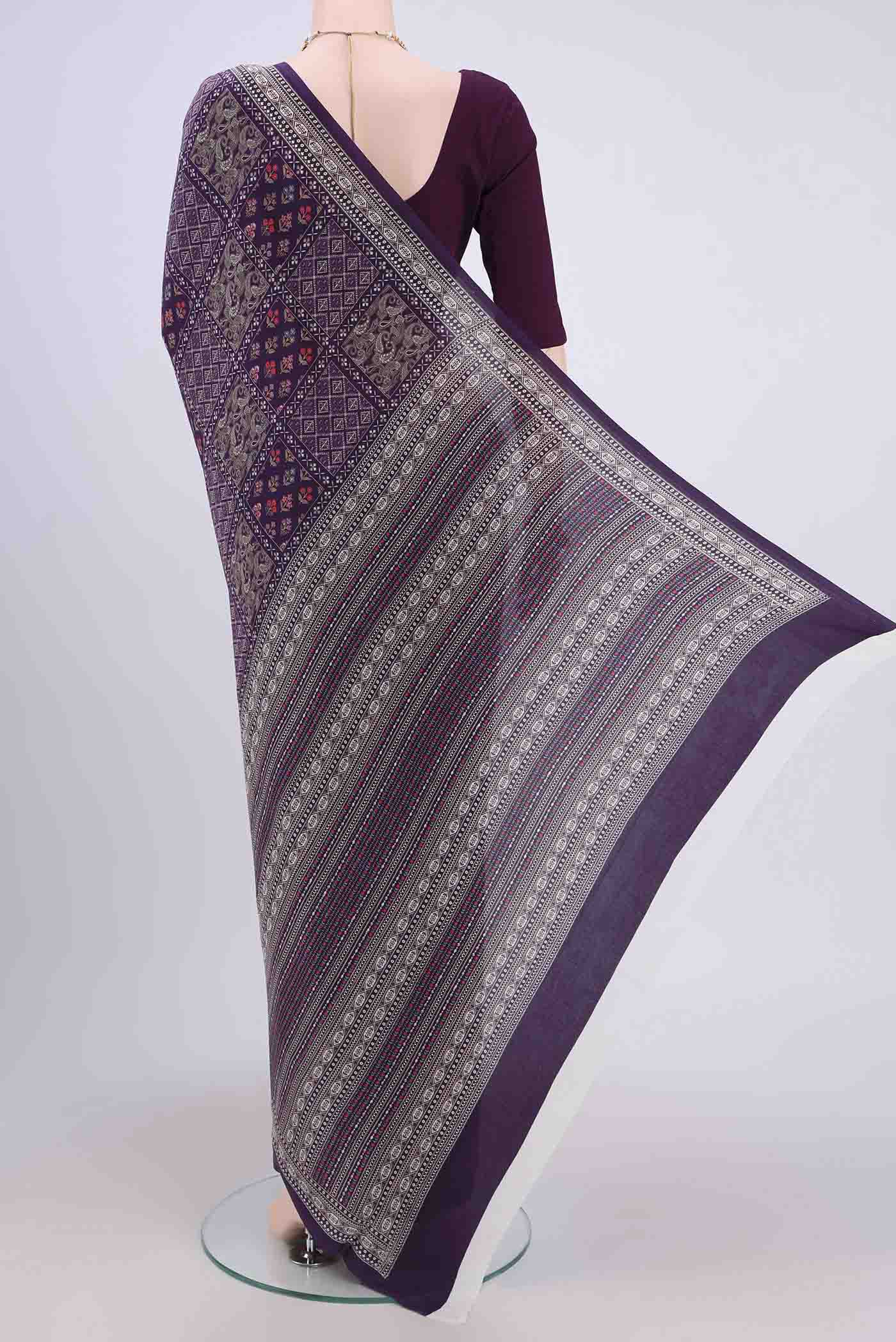Purple Crepe Saree - Image 3