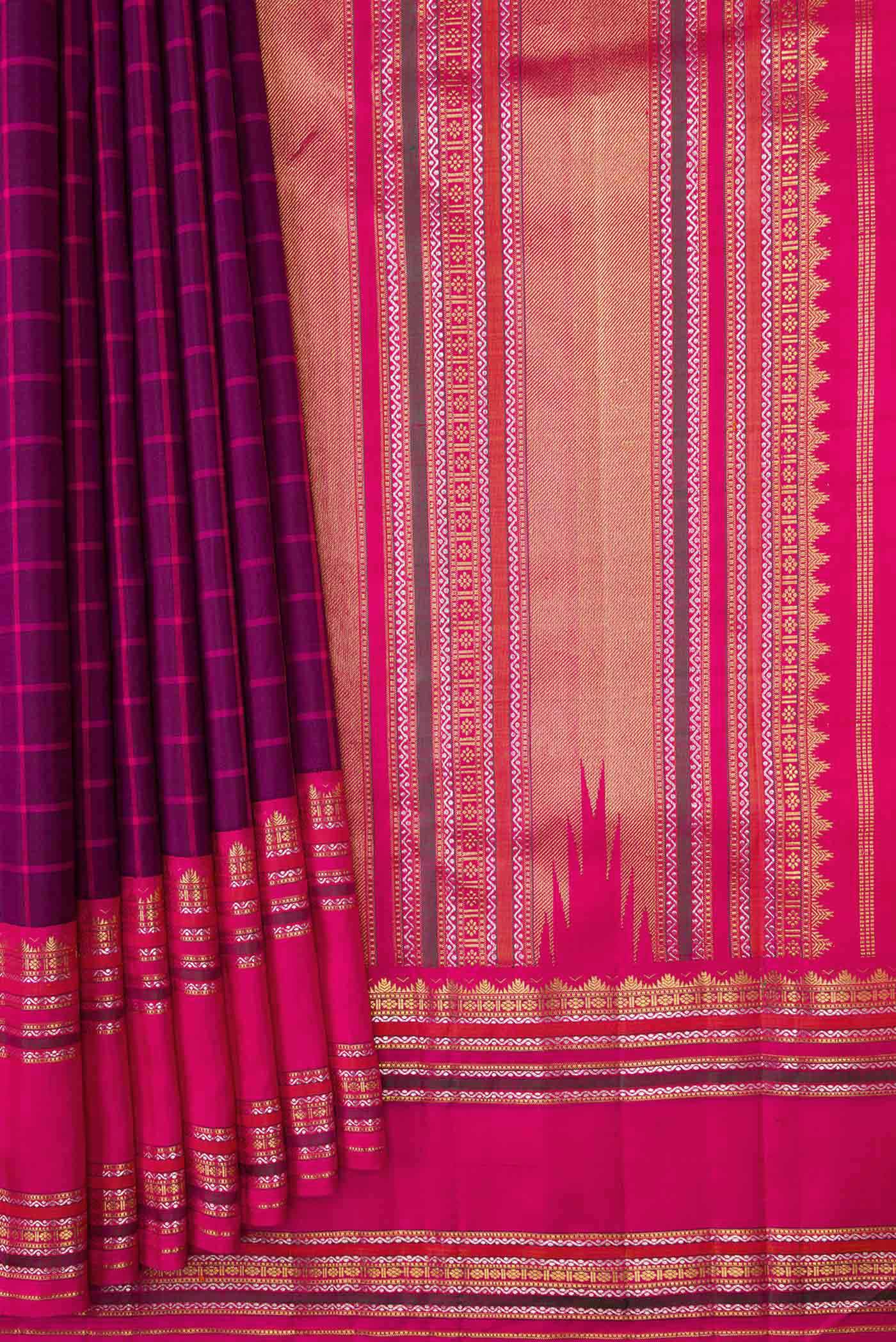 Purple Dual Tone Kanjivaram Silk Saree - Image 4