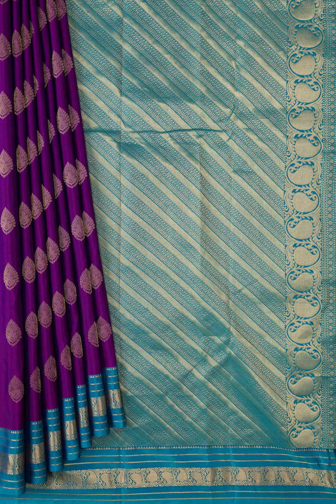 Purple Dual Tone Kanchipuram Silk Saree - Image 4
