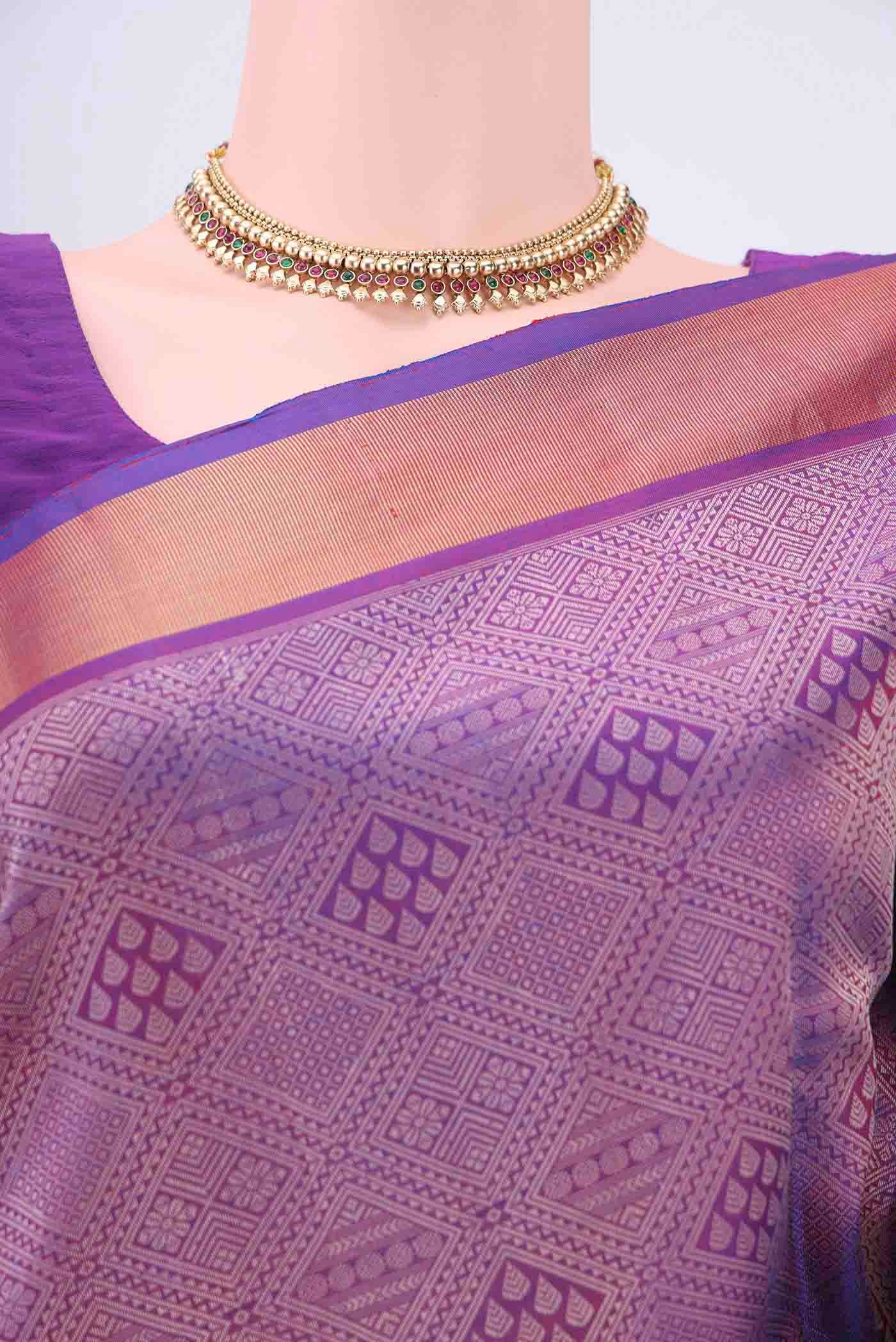 Purple Dual Tone Kanjivaram Silk Saree - Image 2