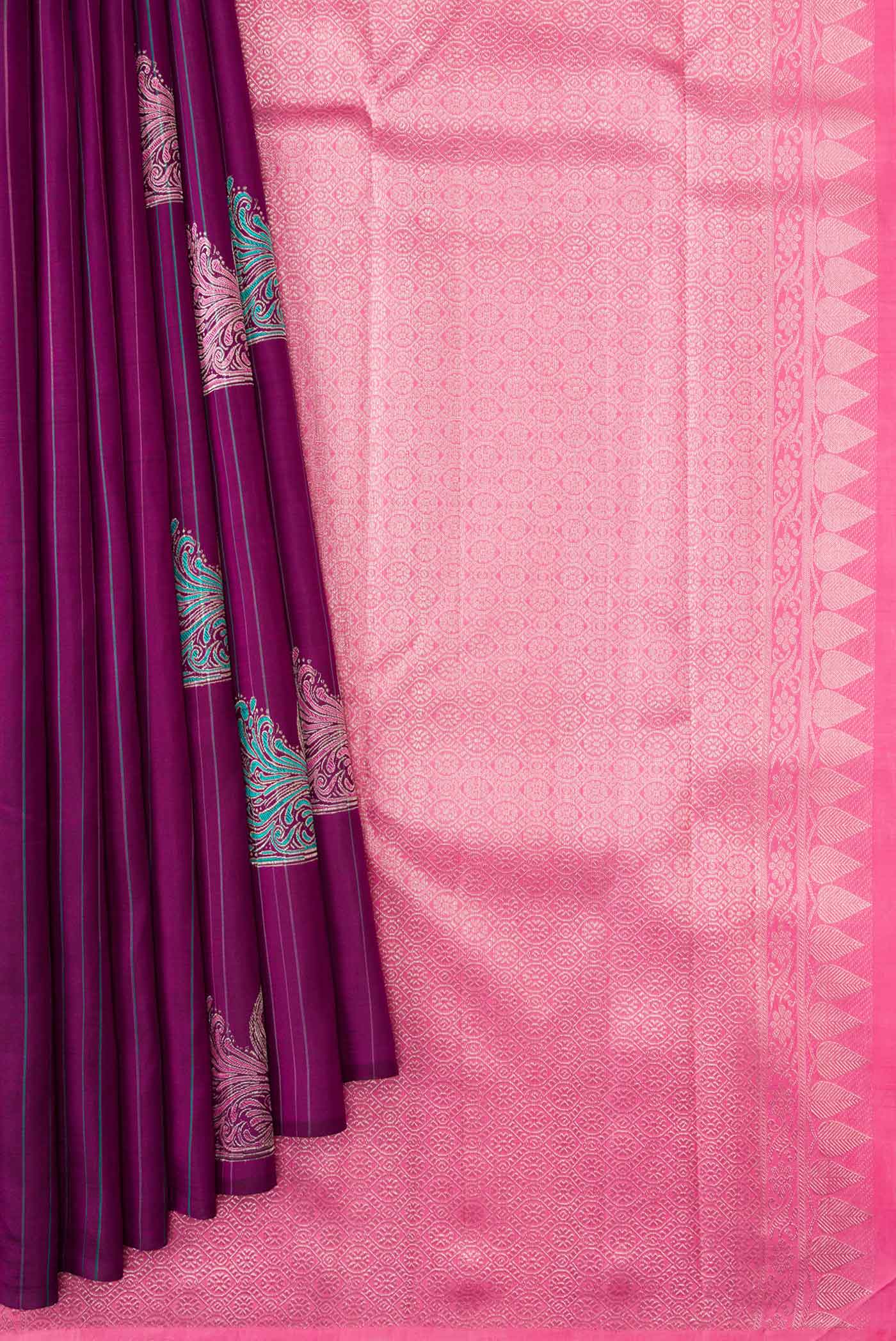Purple Dual Tone Kanjivaram Silk Saree - Image 3
