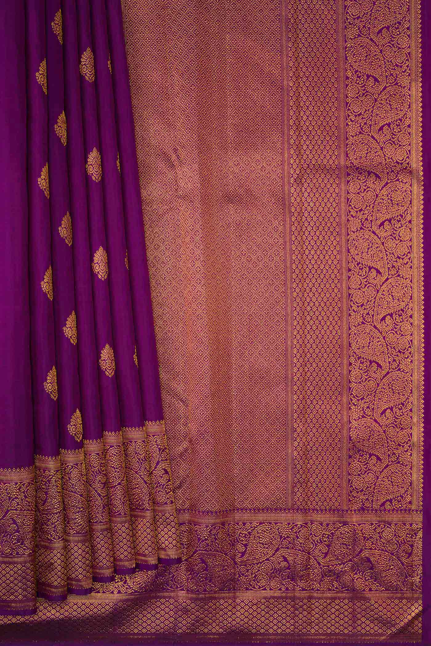 Purple Dual Tone Kanjivaram Silk Saree - Image 4