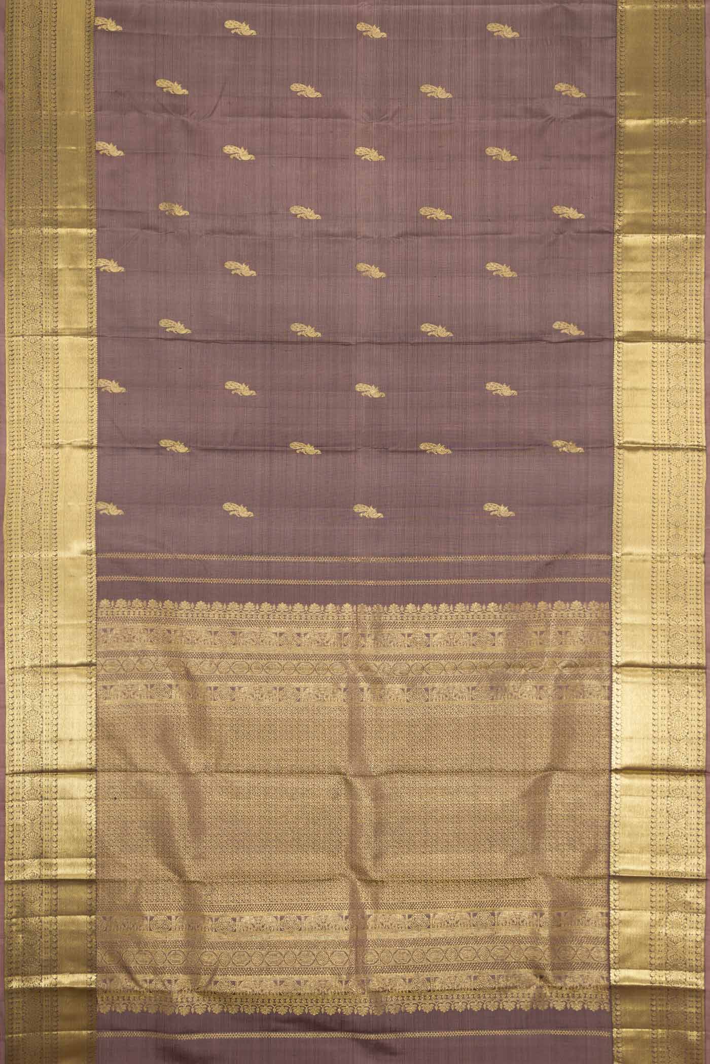 Grey with Brown Color Kanchipuram Silk Saree - Image 6
