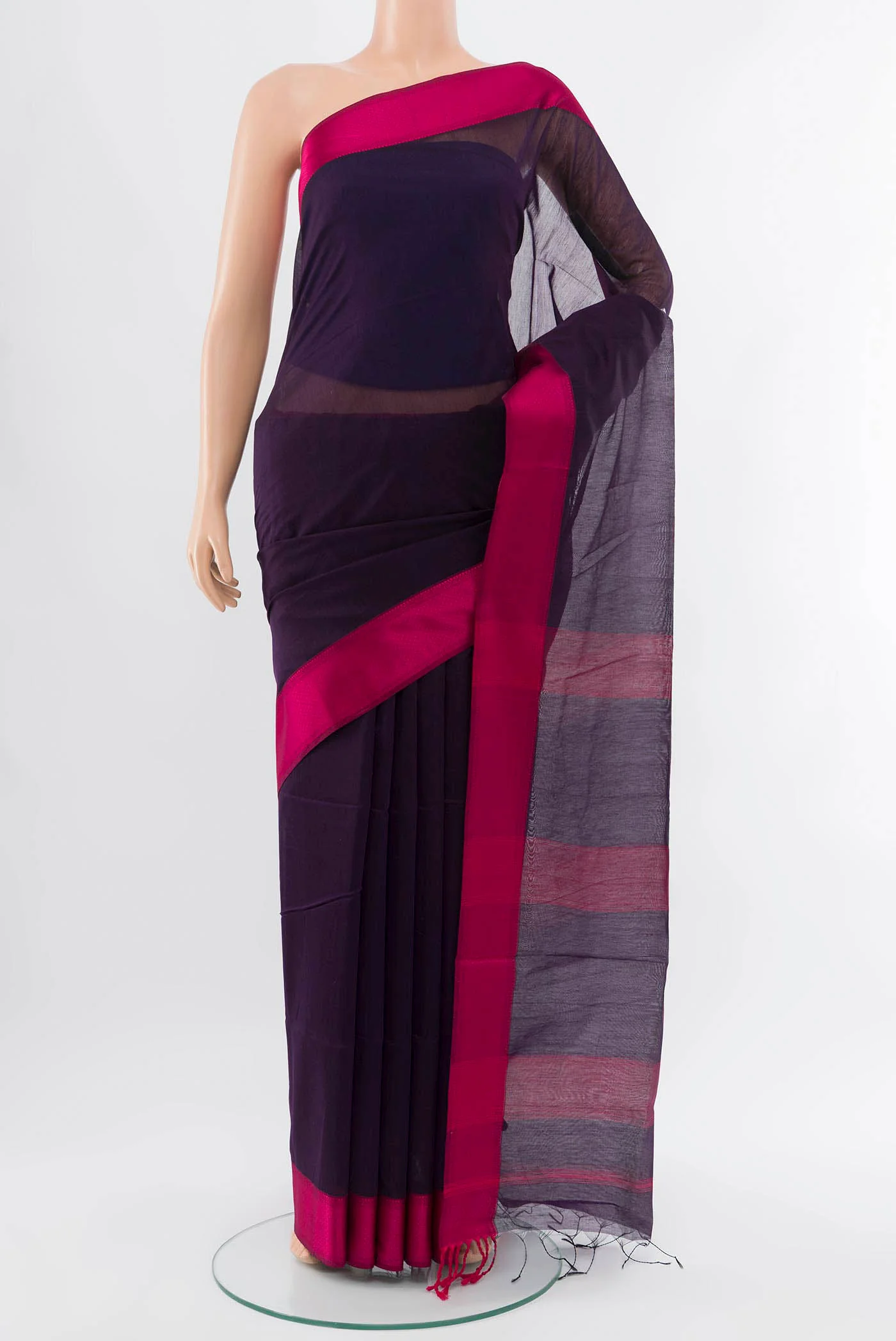 Navy Blue Maheshwari Silk Cotton Saree
