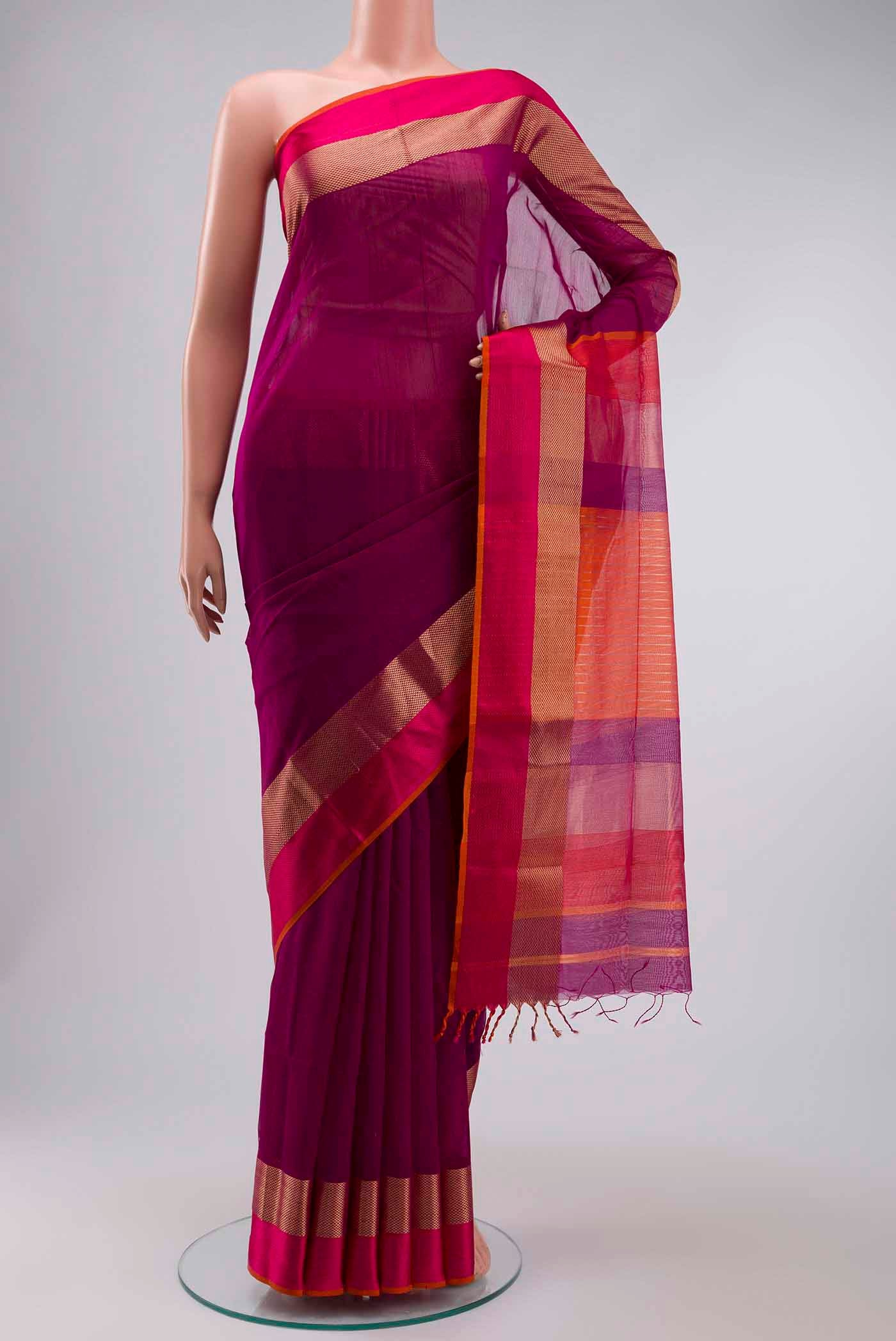 Purple Maheshwari Silk Saree