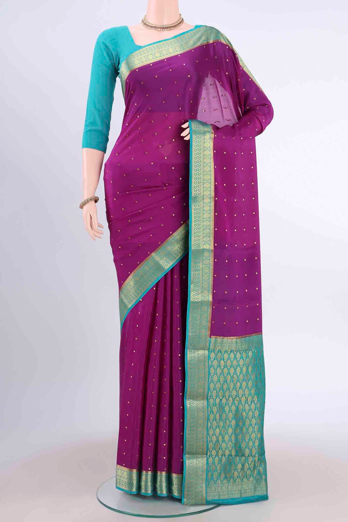 Purple Mysore Crepe Saree
