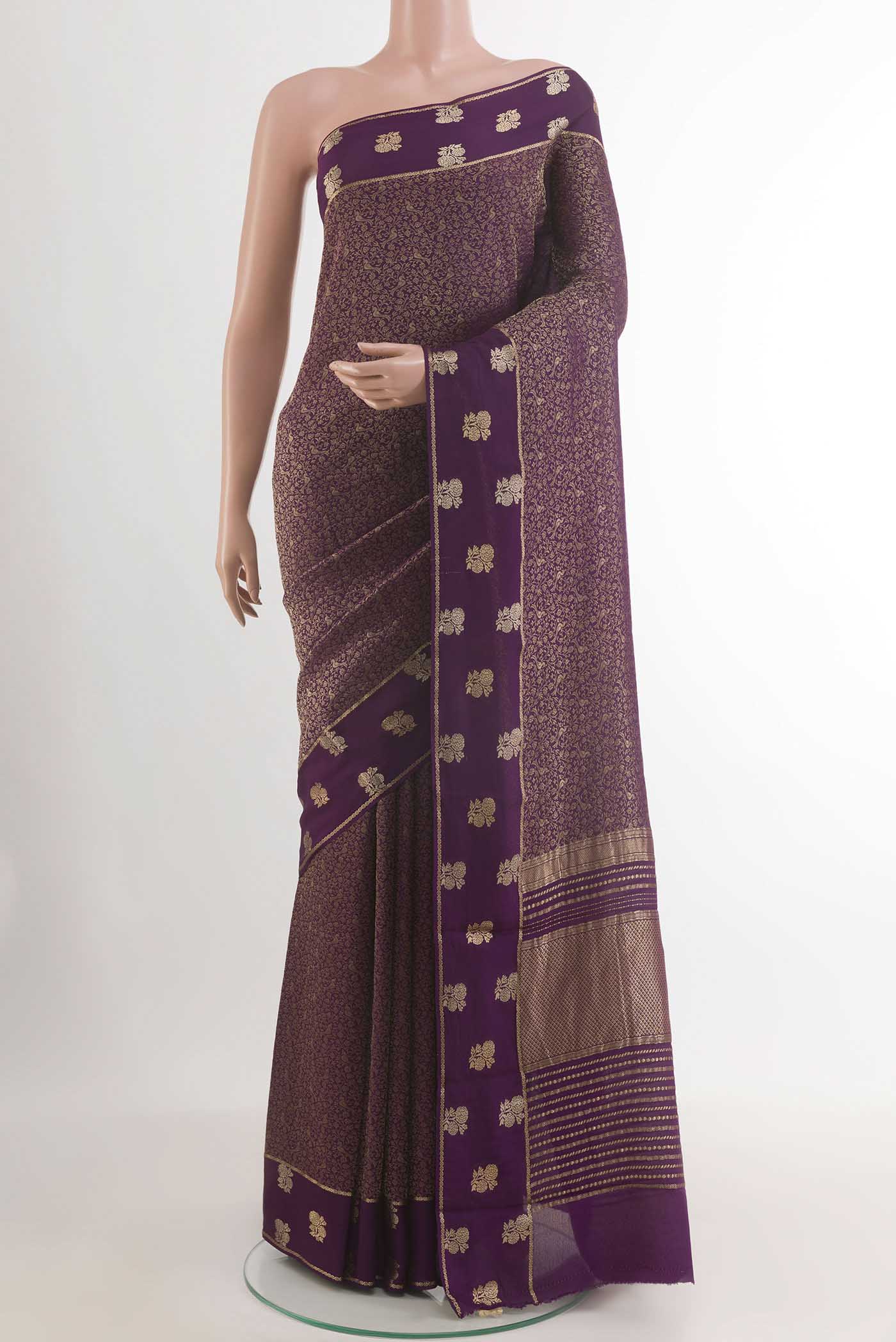 Purple Mysore Crepe Saree