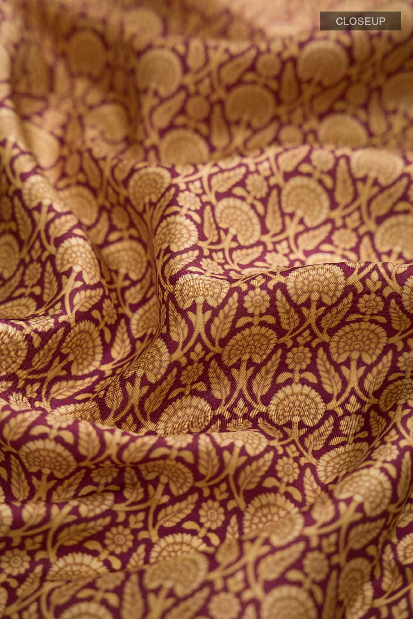 Purple Printed Silk Saree - Image 2