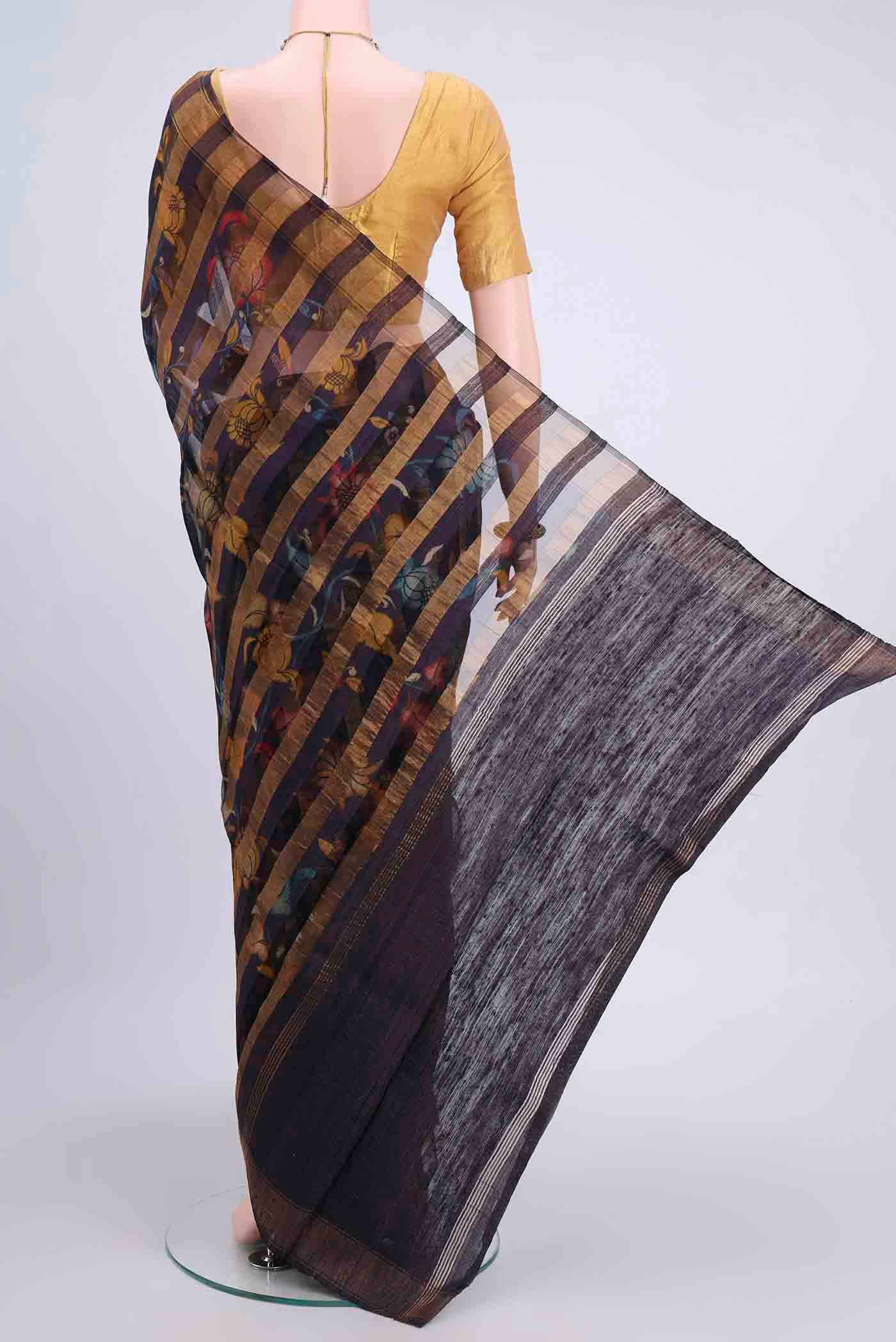 Purple Tussar Silk Saree - Image 3