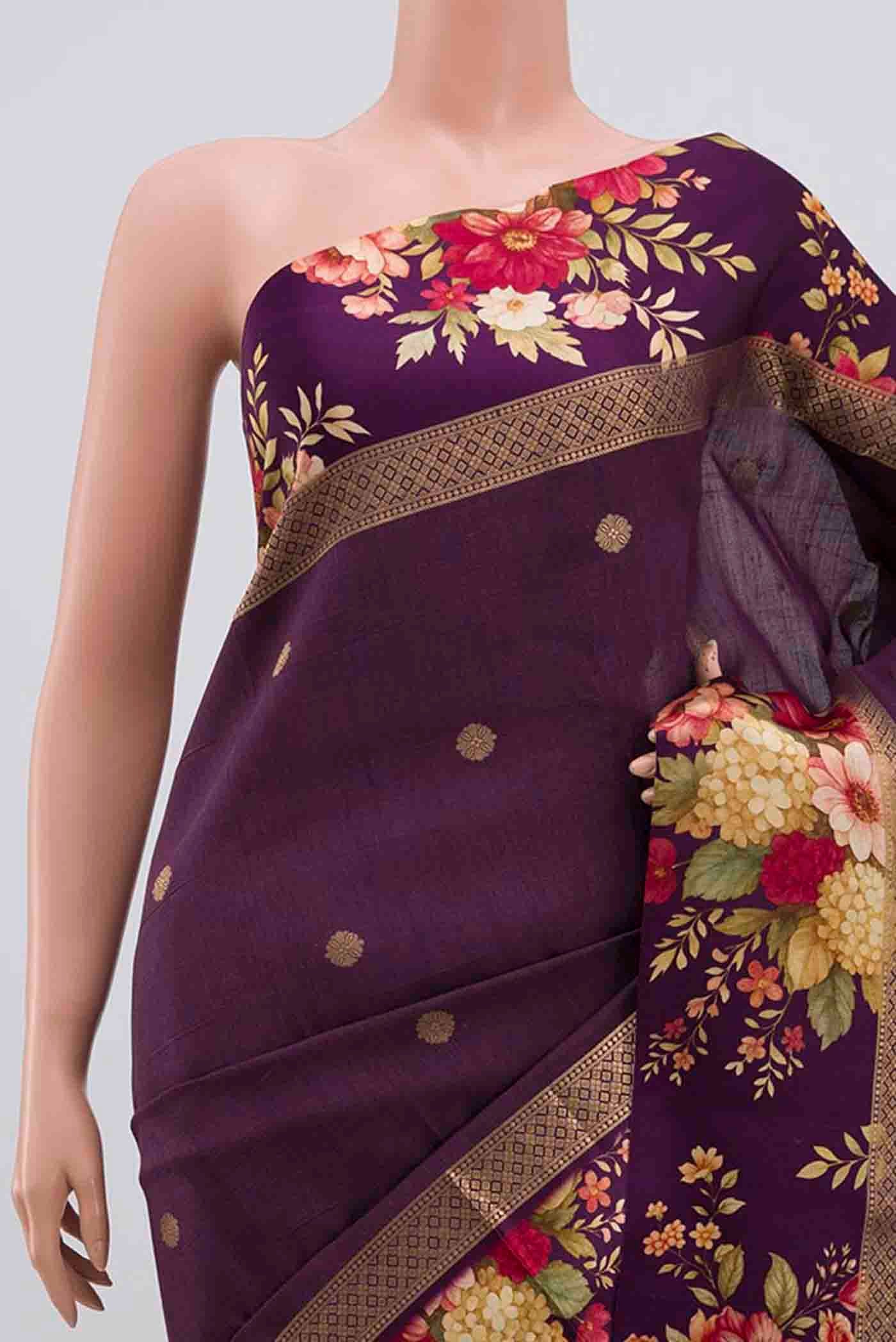 Purple Tussar Silk Saree - Image 2