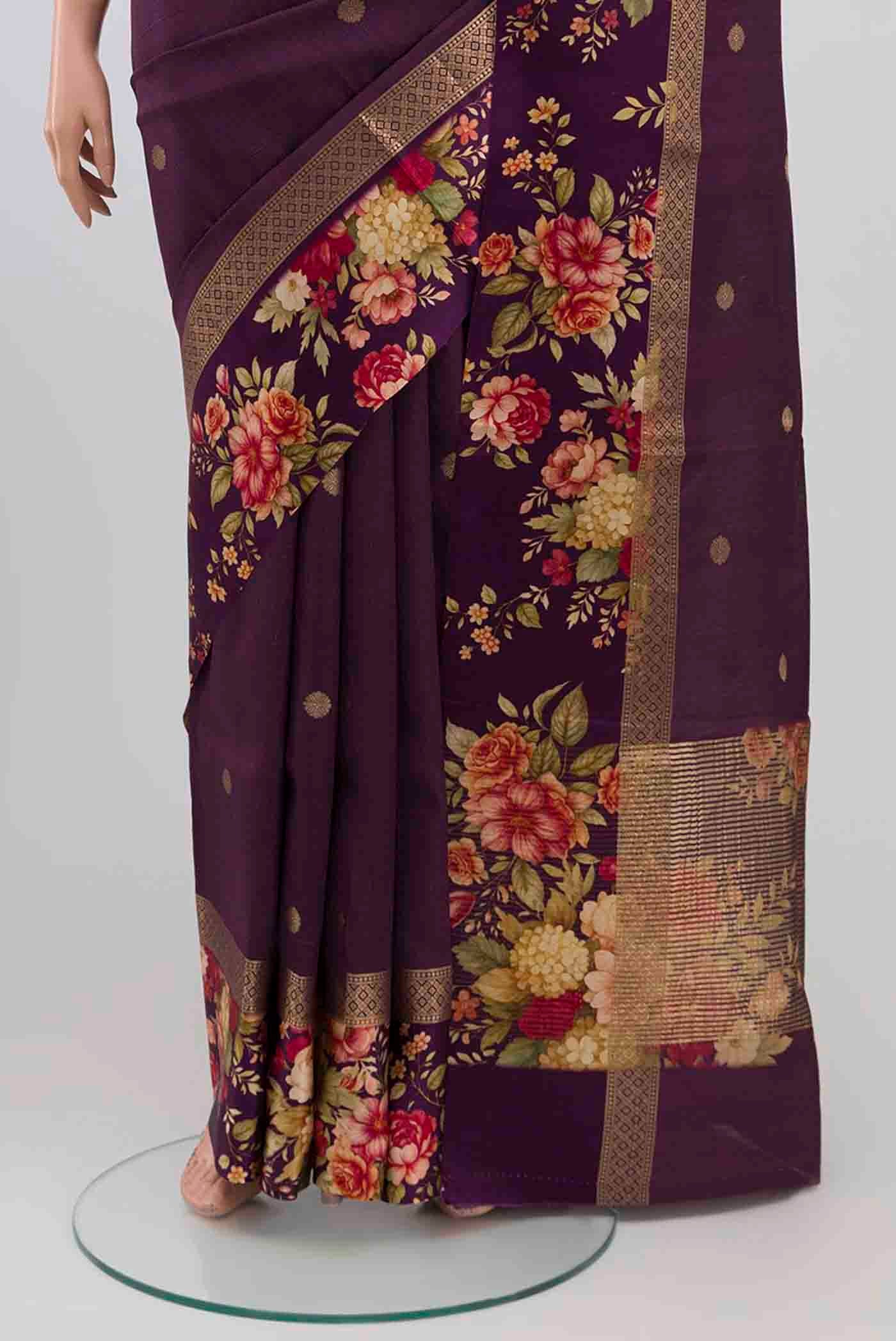 Purple Tussar Silk Saree - Image 3