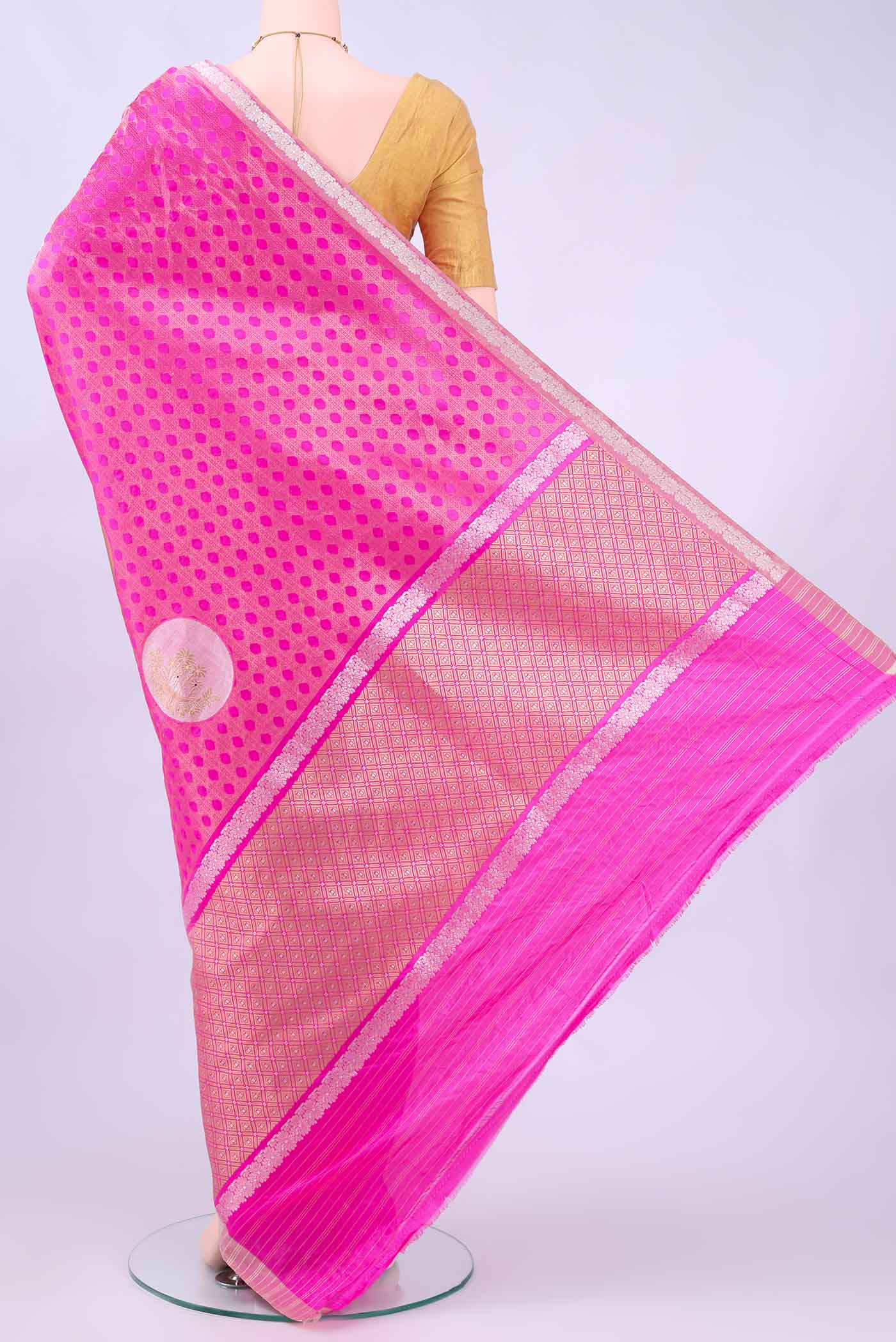 Rani Pink Banarasi Kora Silk Saree - Image 3