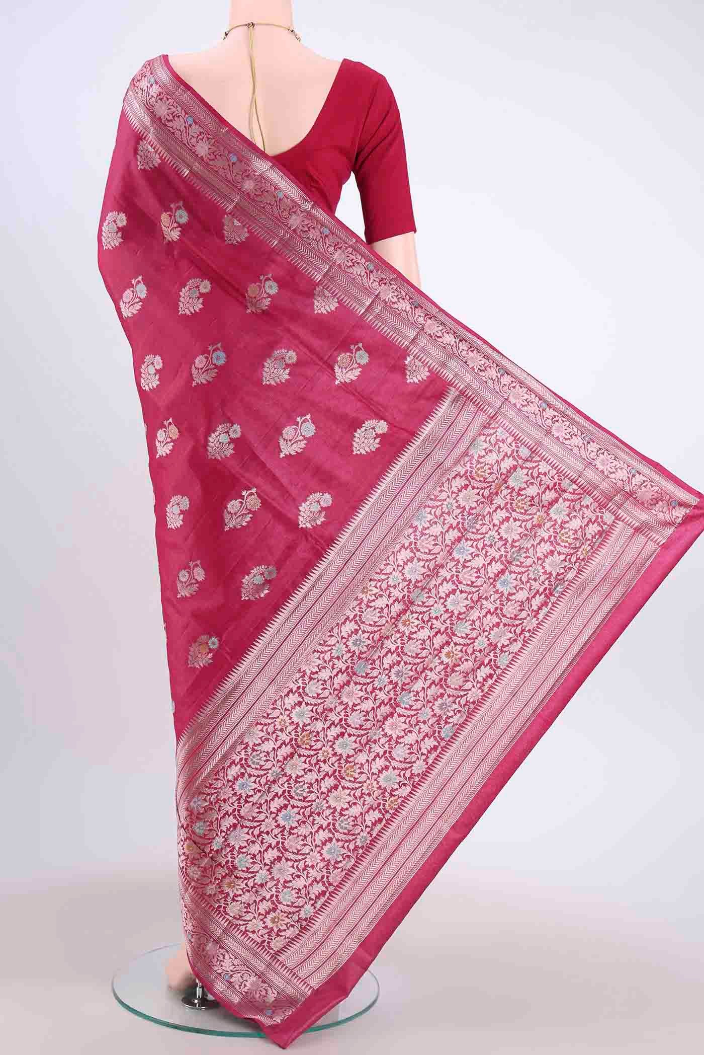 Rani Pink Banarasi Raw Silk Saree - Image 3