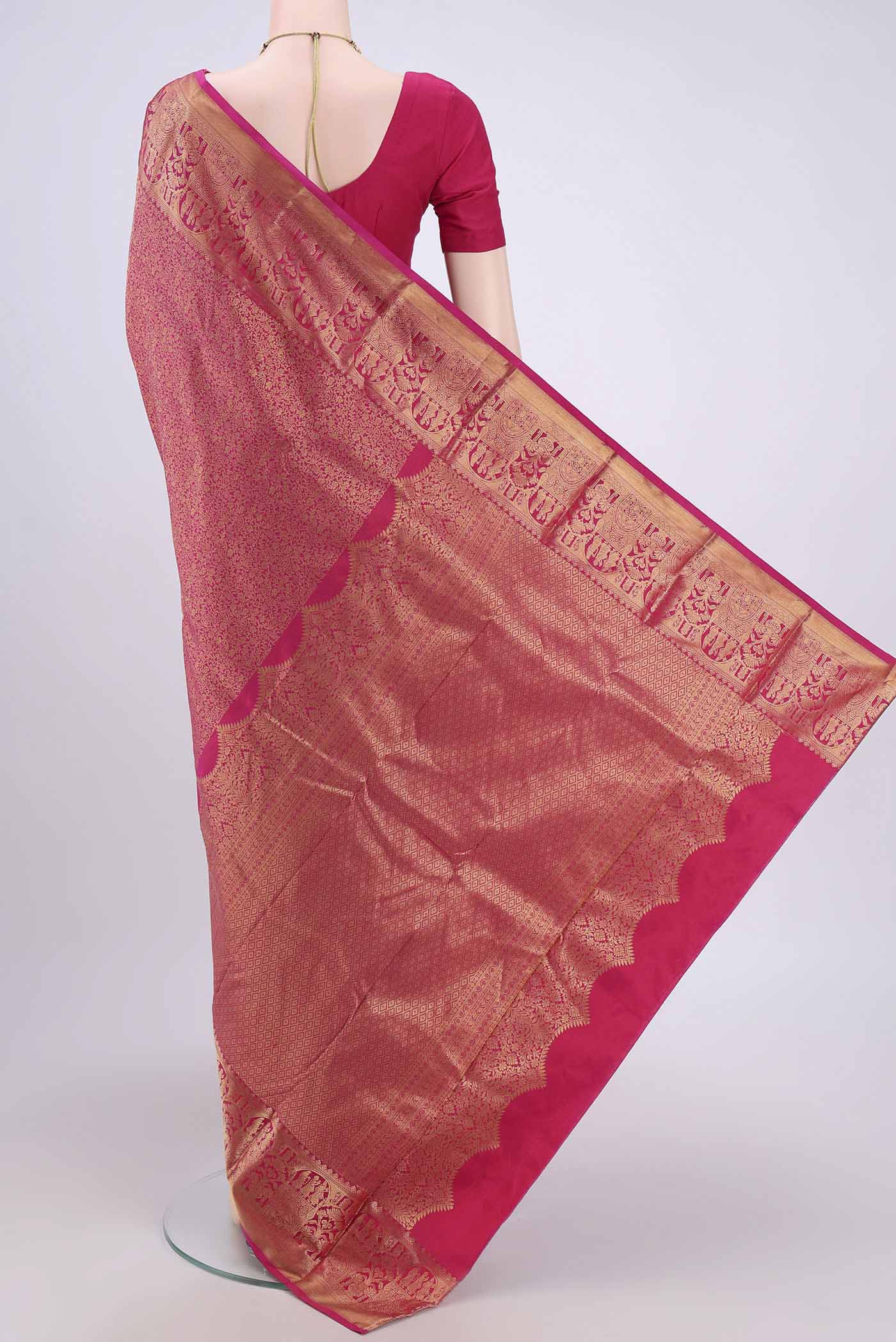 Pink Bangalore Silk Saree - Image 3