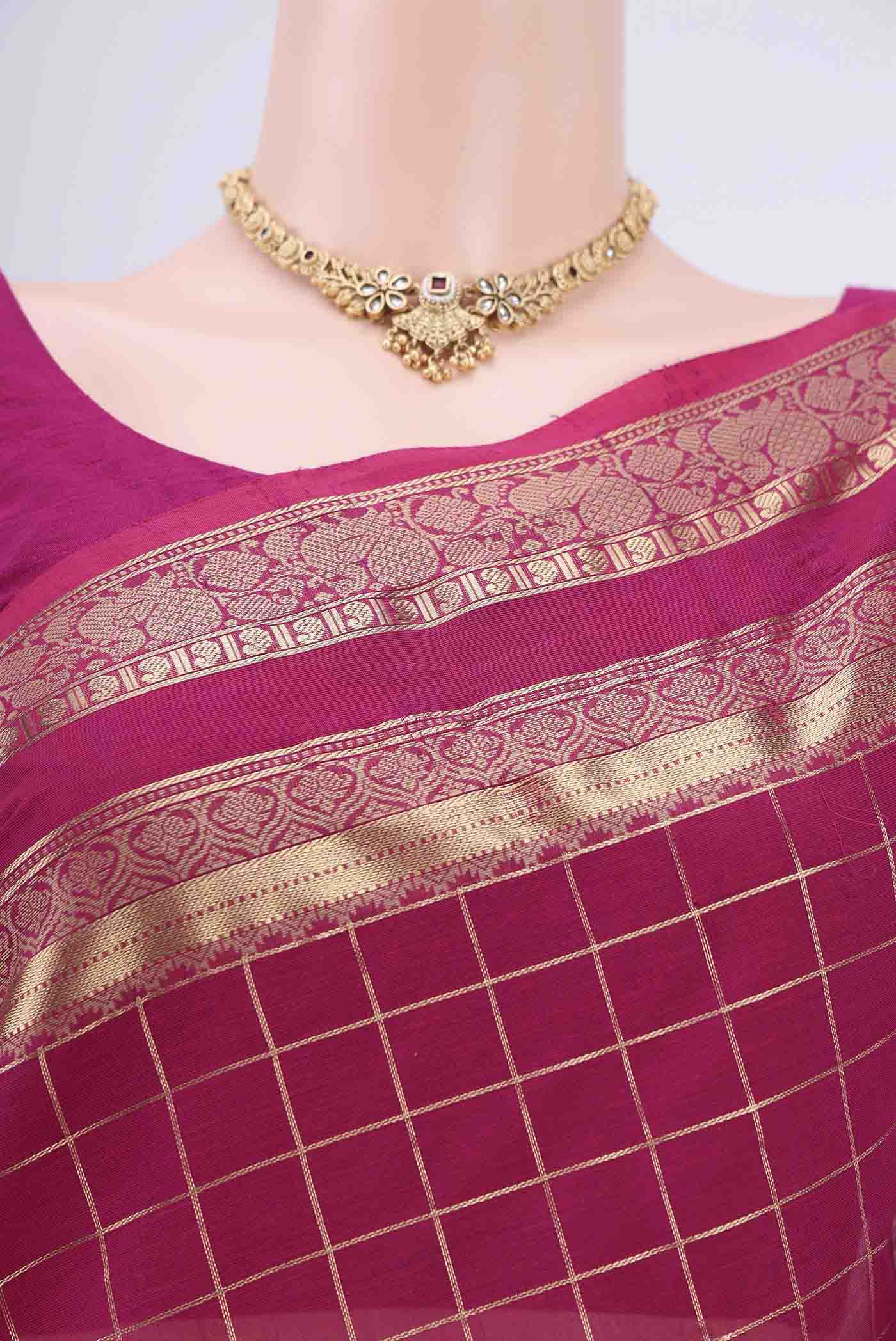 Dark Pink Kanchi Cotton Saree - Image 2