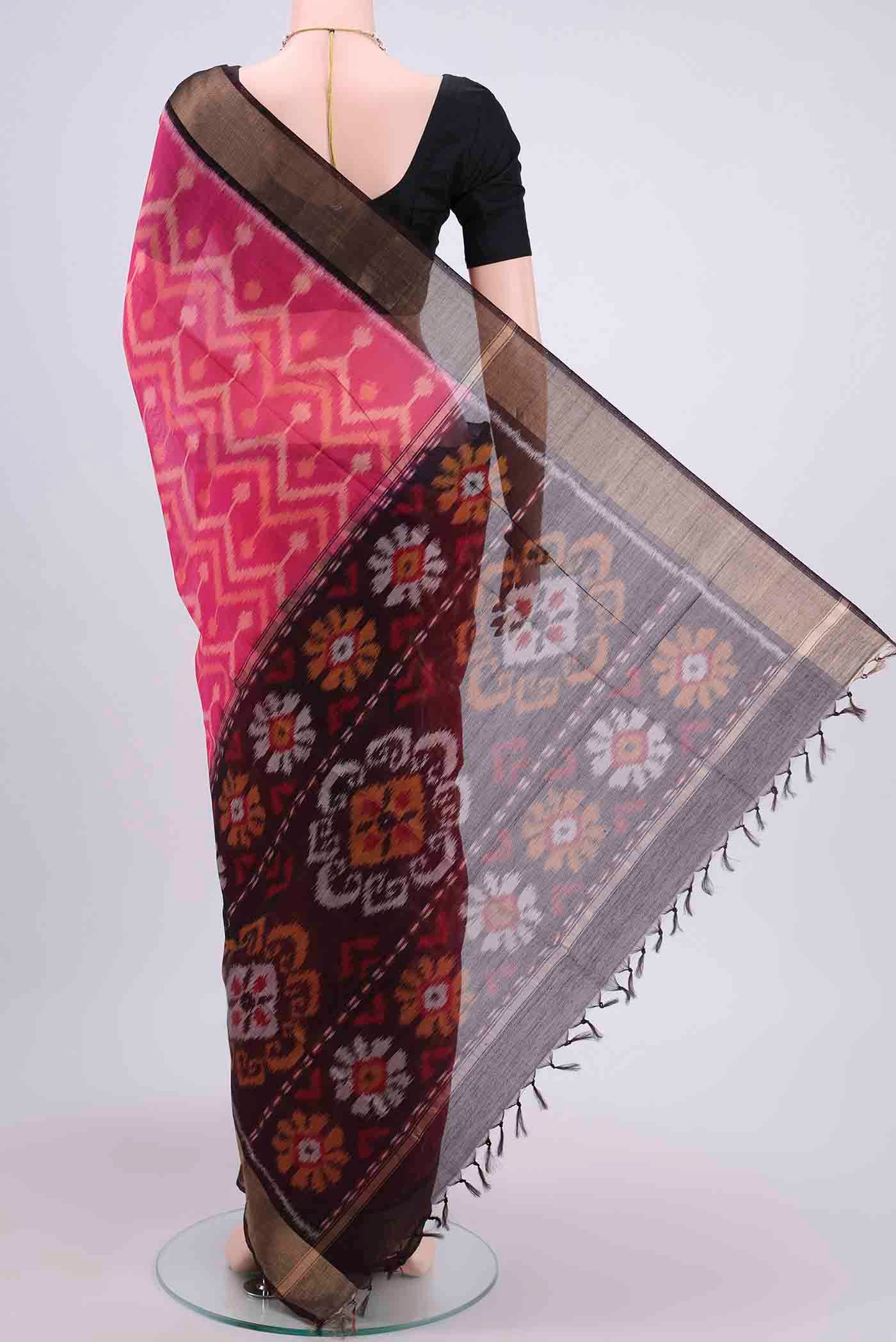 Rani Pink Kora Cotton Saree - Image 3