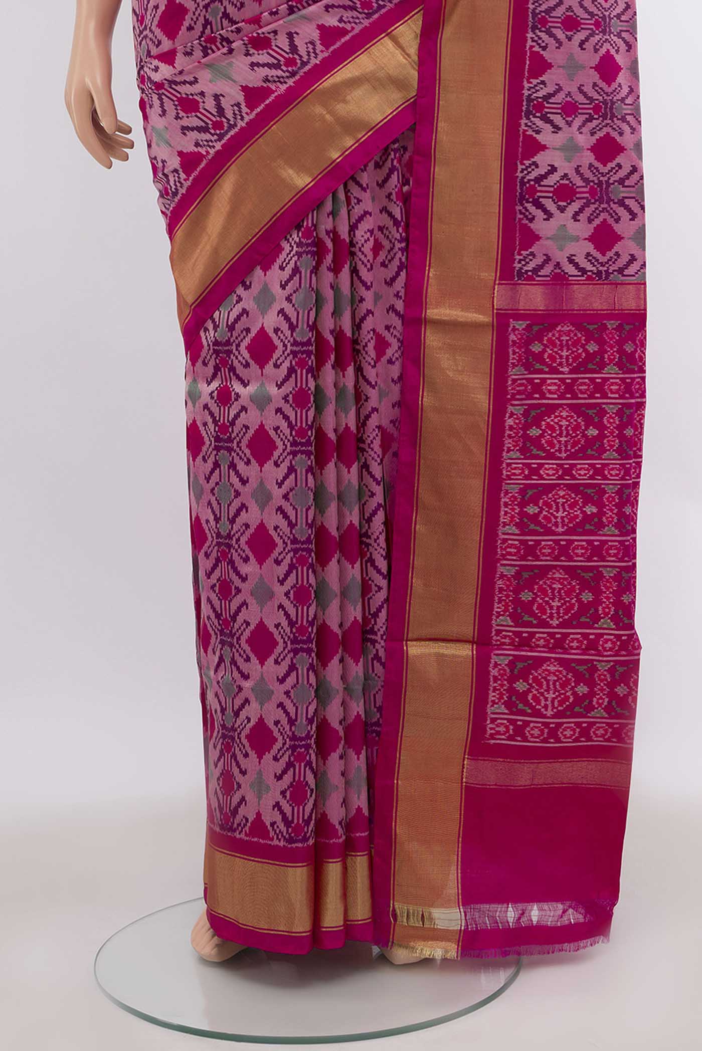 Rani Pink Pochampally Silk Saree - Image 3