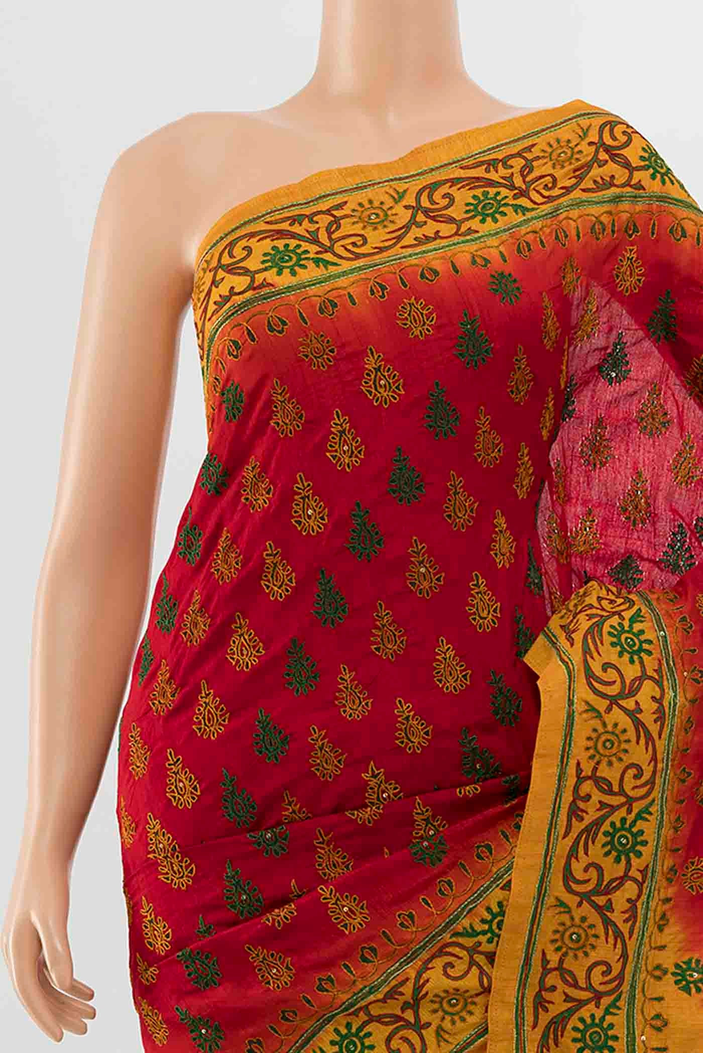 Red Blended Raw Silk Saree - Image 2