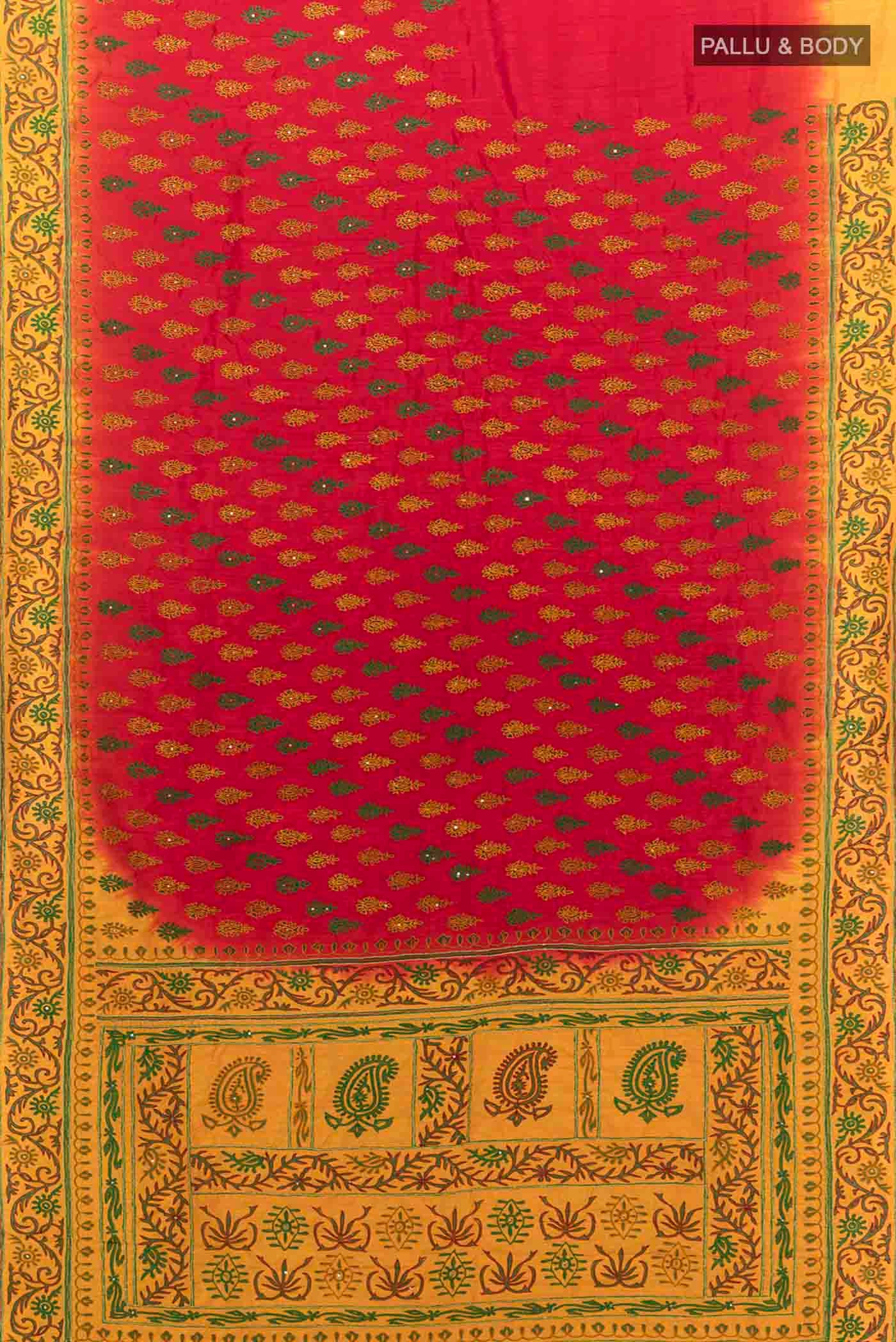 Red Blended Raw Silk Saree - Image 5