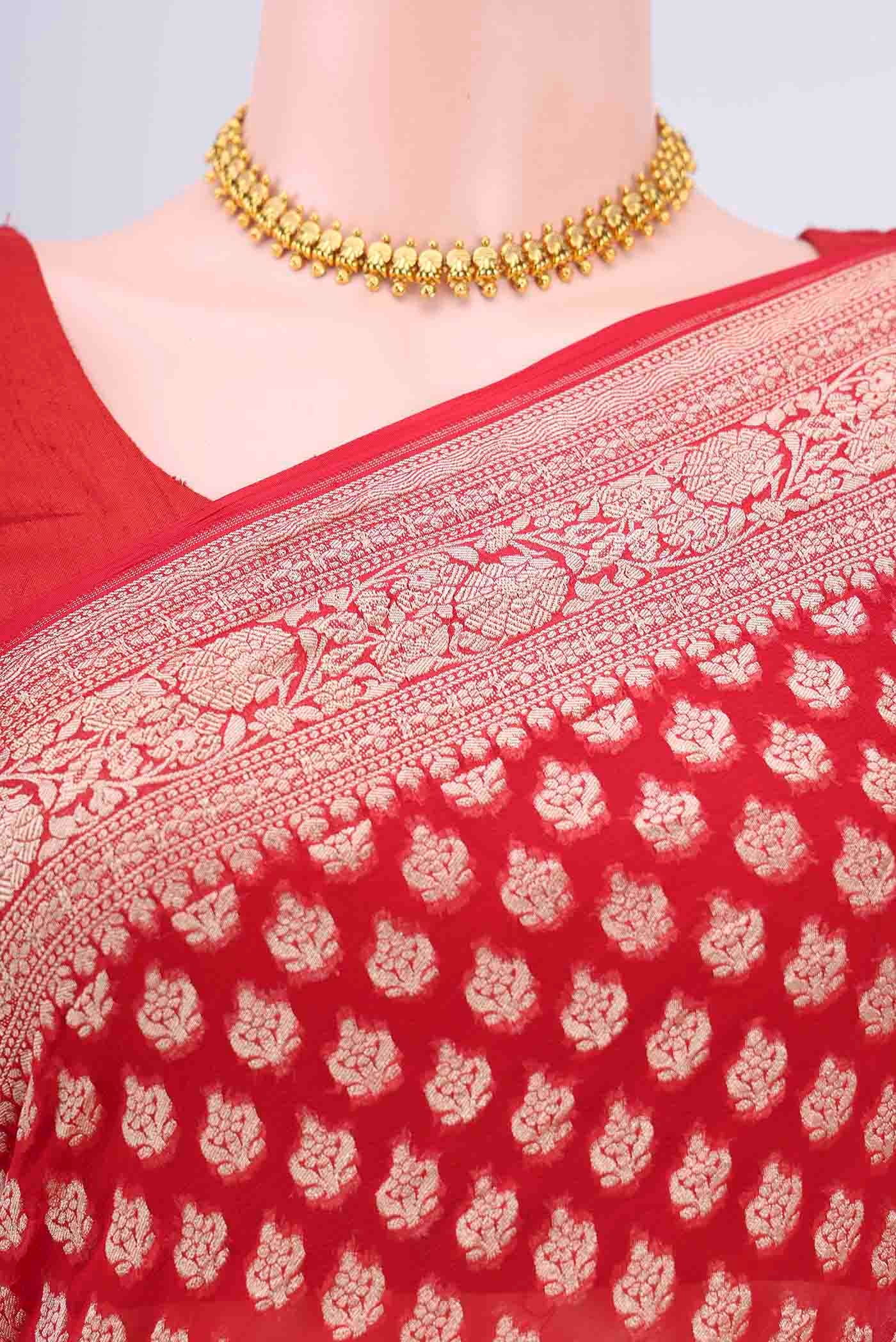 Red Banarasi Georgette Saree - Image 2