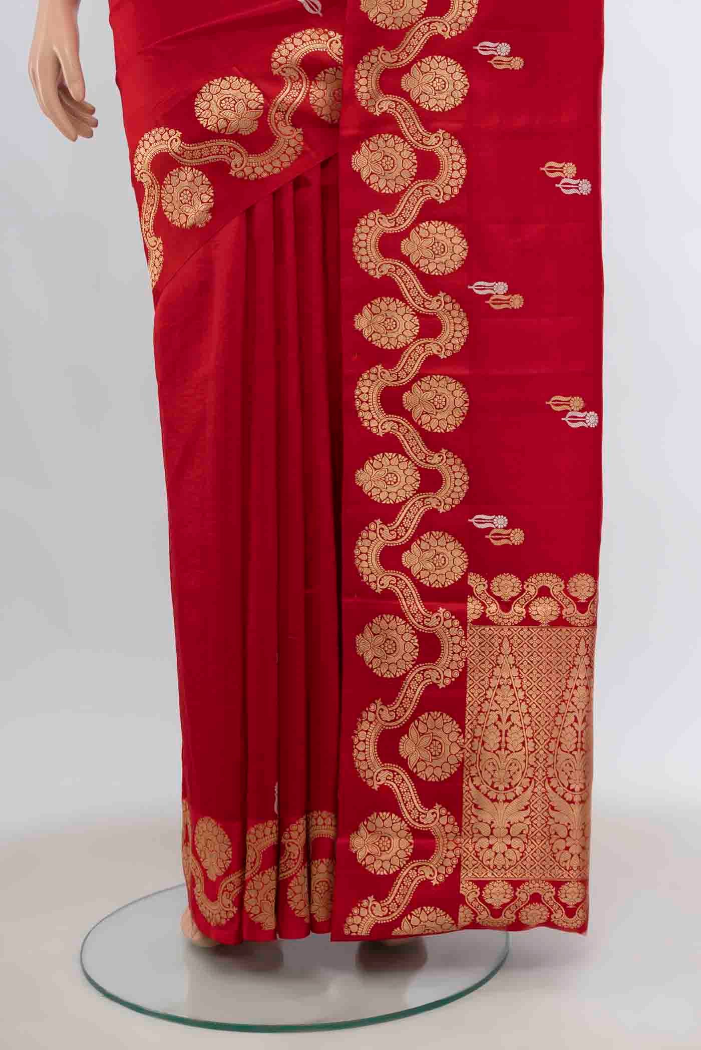 Red Banarasi Katan Silk Saree - Image 3