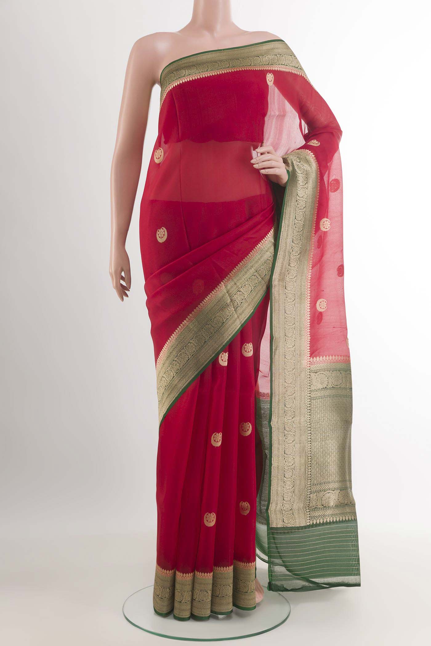 Red Banarasi Kora Silk Saree