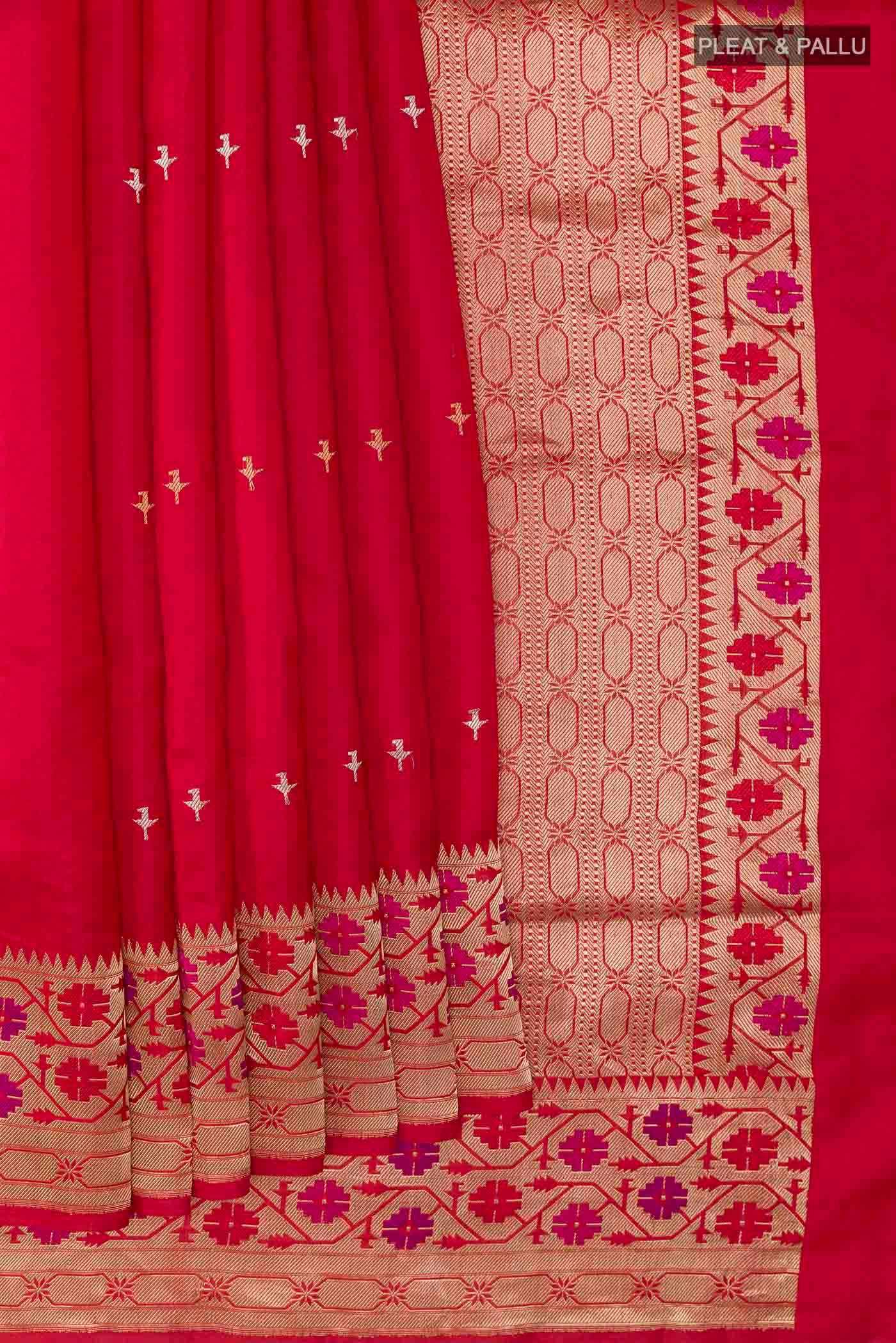 Red Banarasi Kora Silk Saree - Image 4