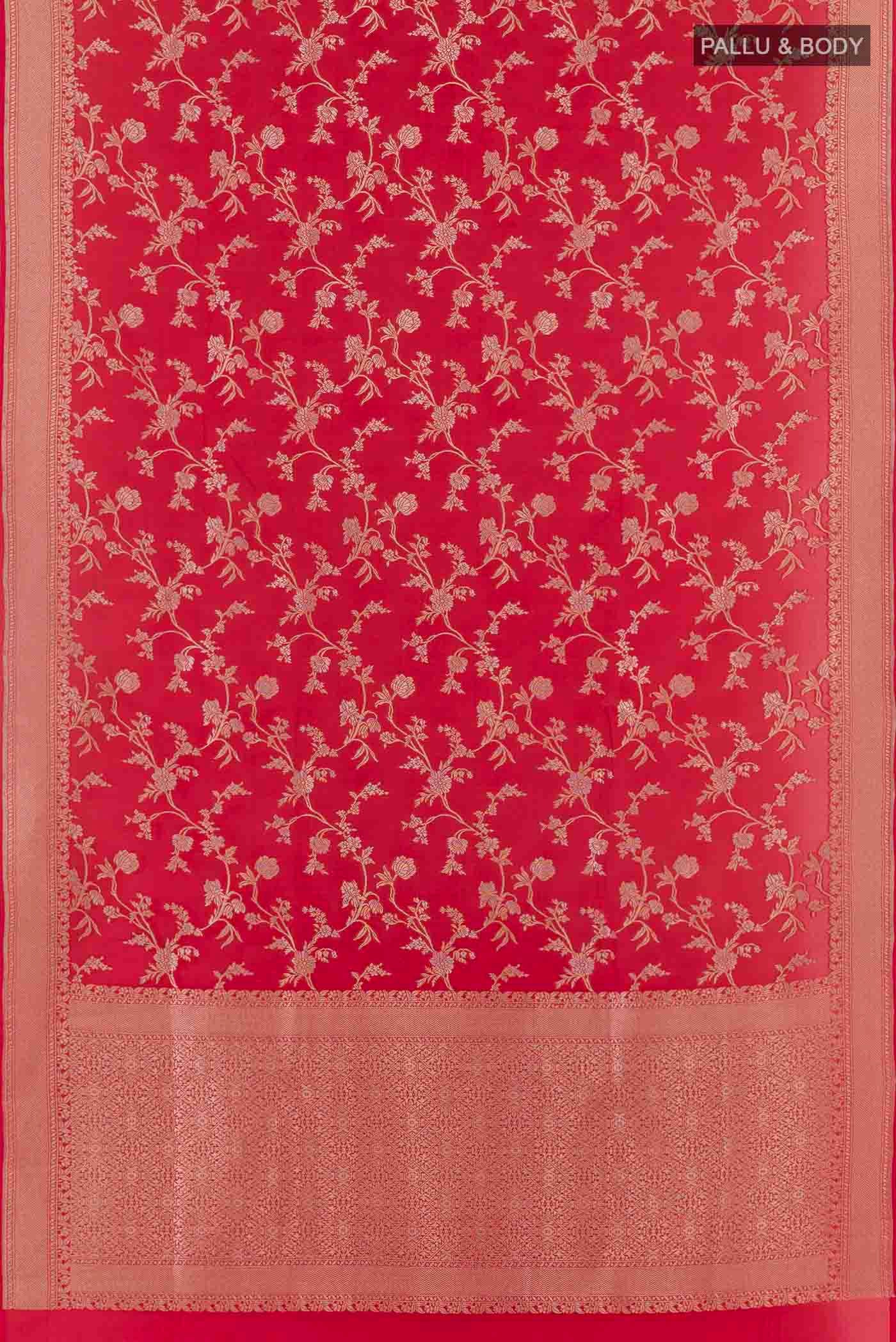 Red Banarasi Silk Saree - Image 6