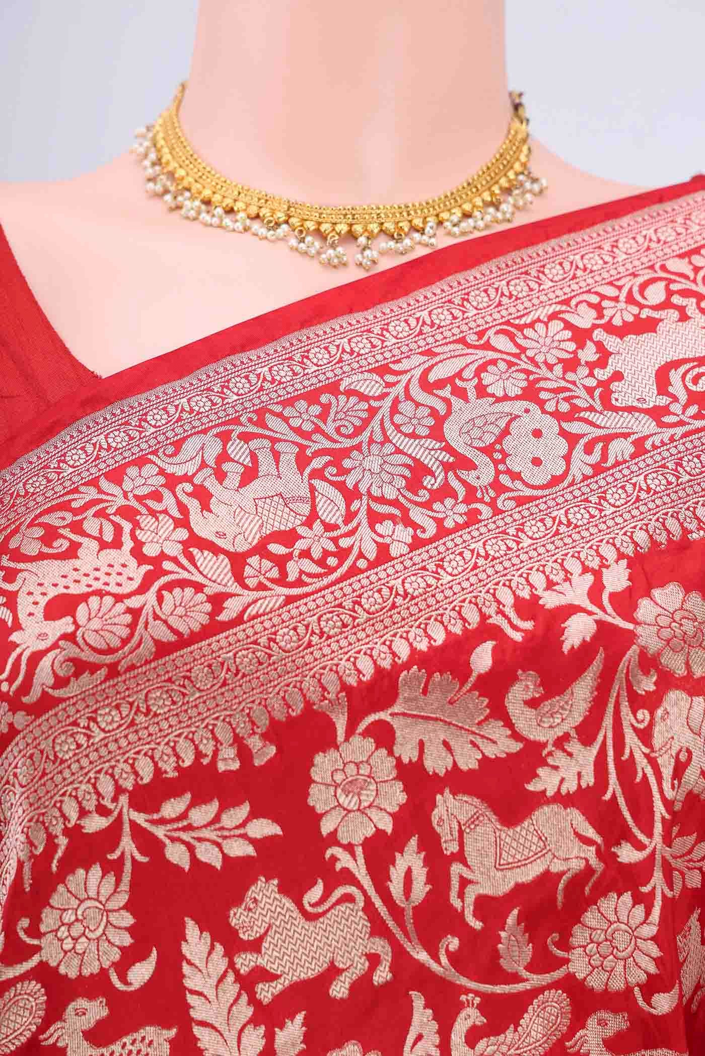 Red Banarasi Silk Saree - Image 2
