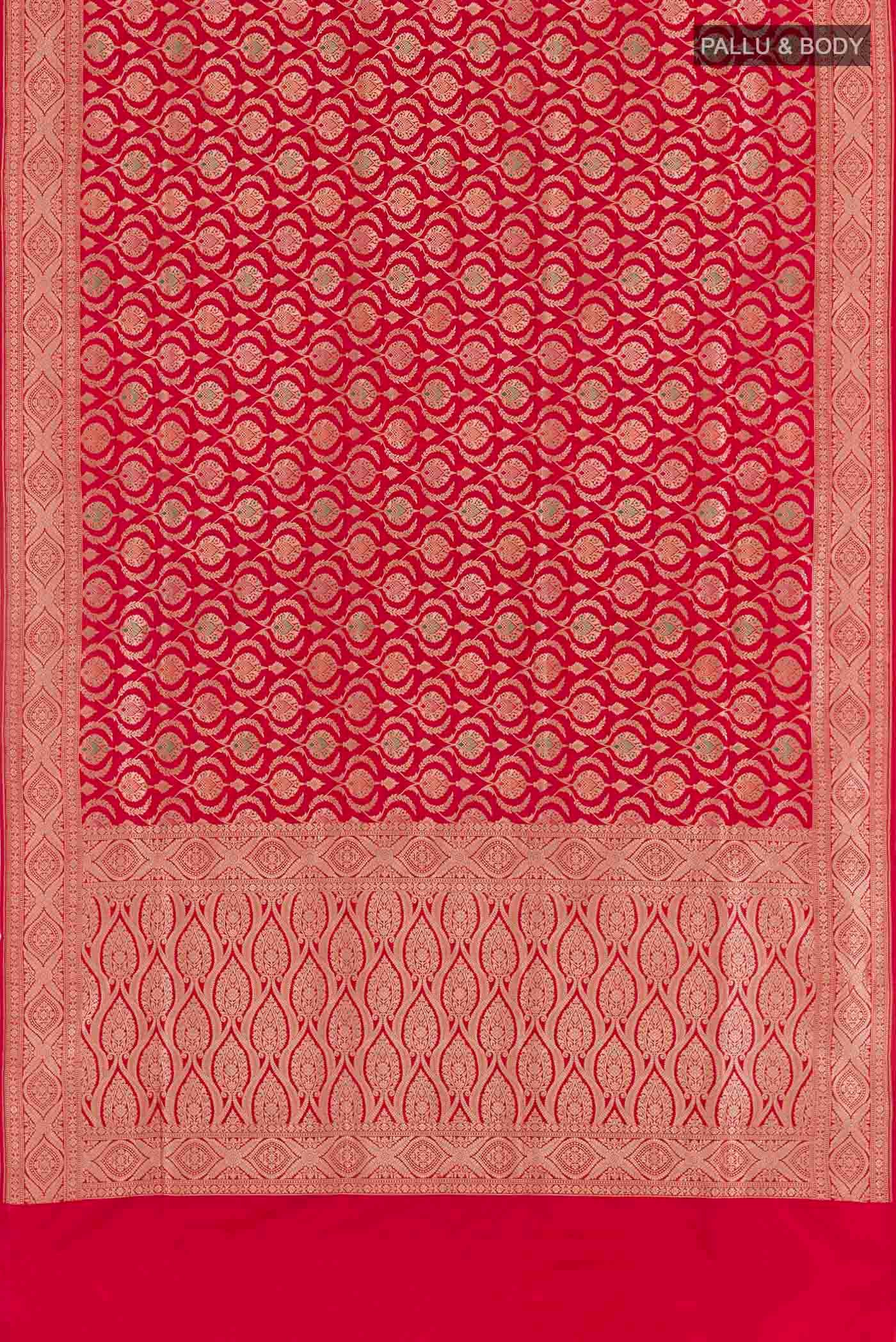 Red Banarasi Silk Saree - Image 3