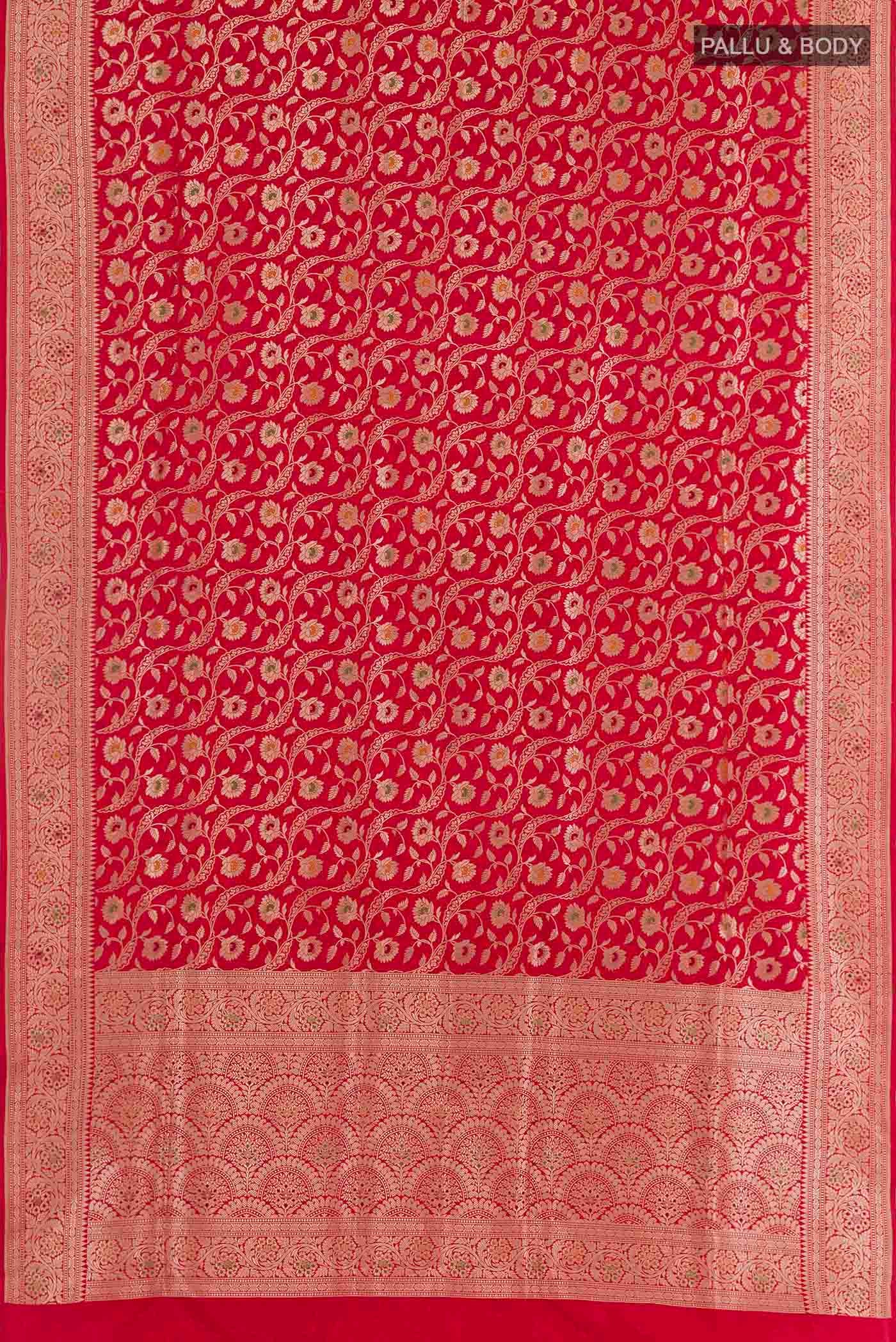 Red Banarasi Silk Saree - Image 3