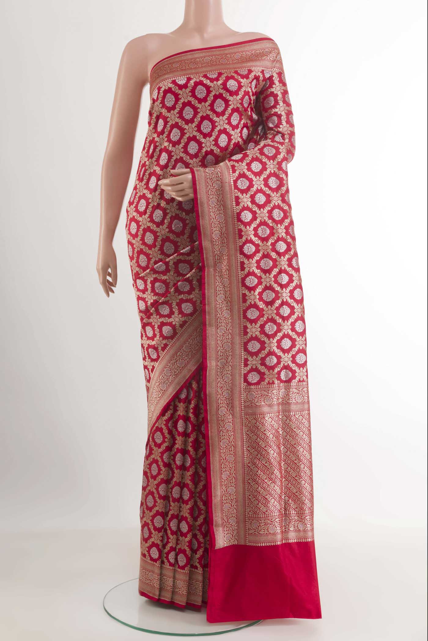 Red with Pink Dual Tone Banarasi Silk Saree