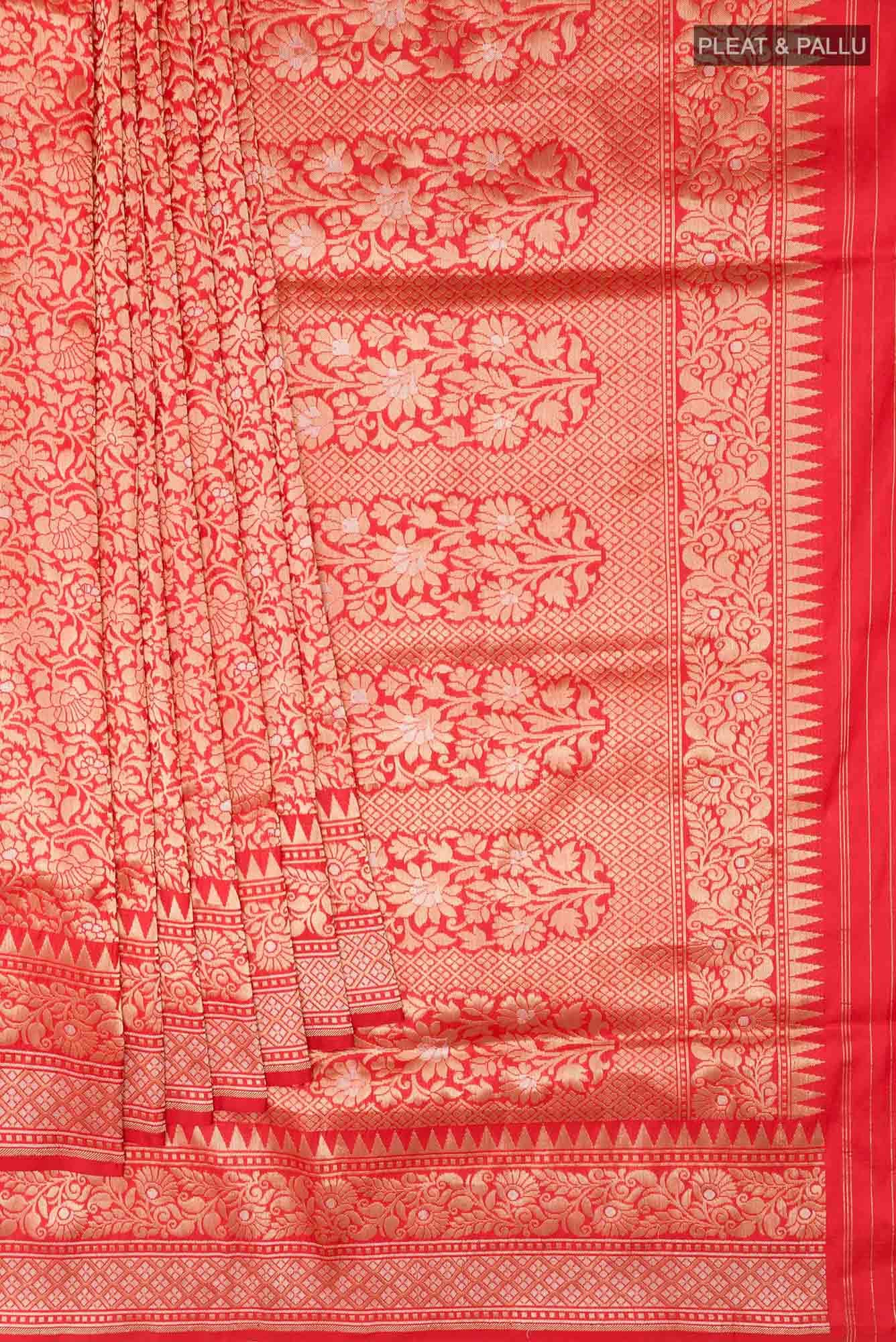 Red Banarasi Silk Saree - Image 2