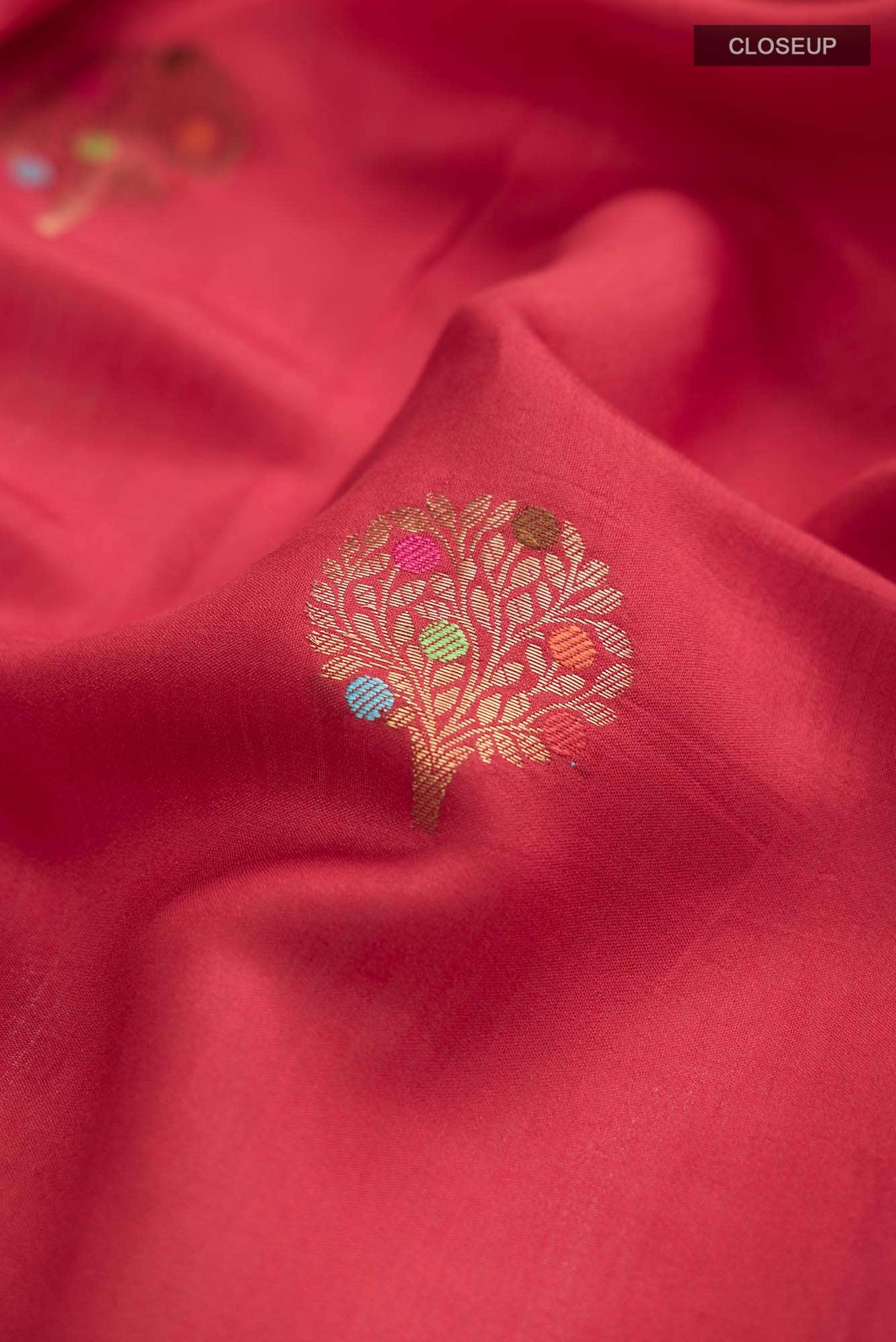 Red Banarasi Tussar Silk Saree - Image 2